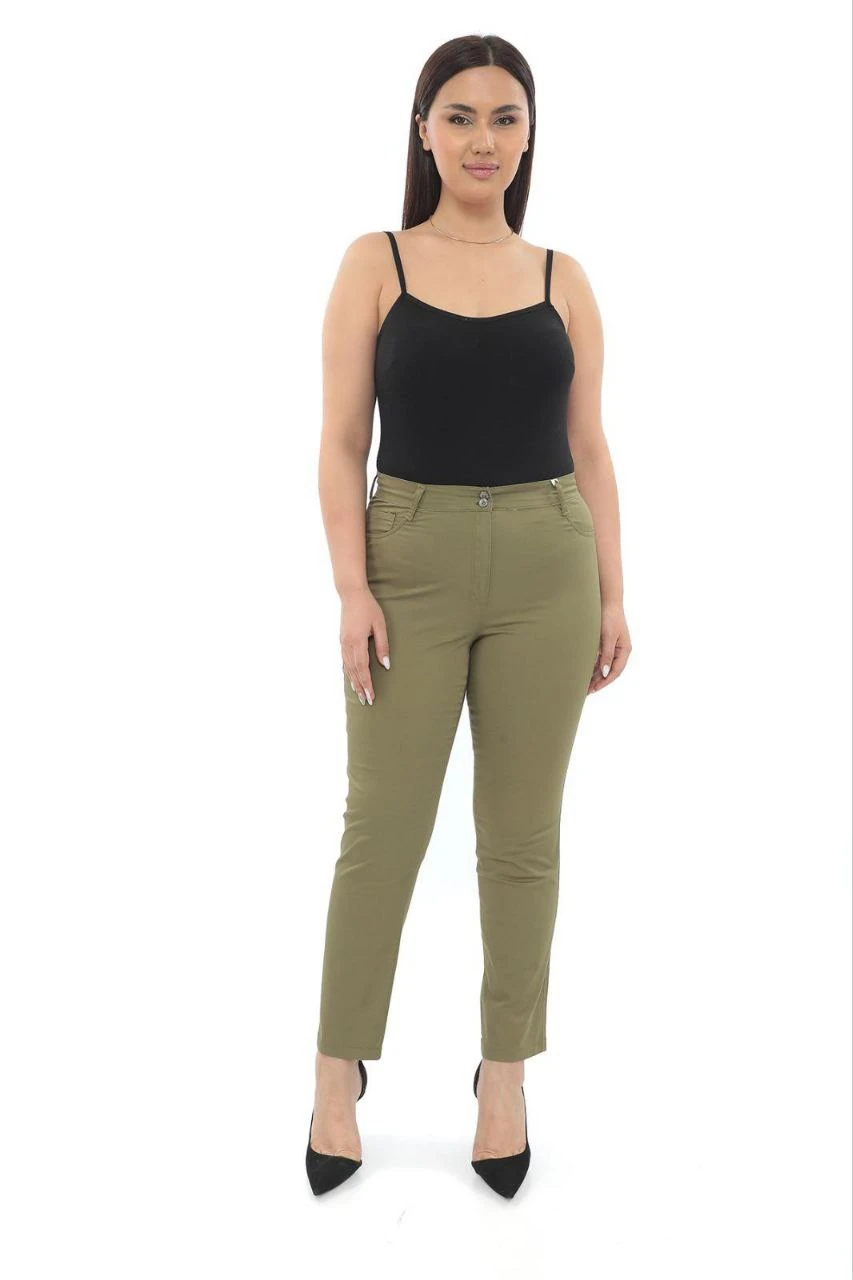 büyük beden likralı yüksek bel pantolon - HAKİ