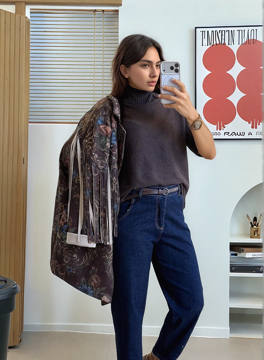 Yarım Kol Dik Yaka Triko - KAHVE