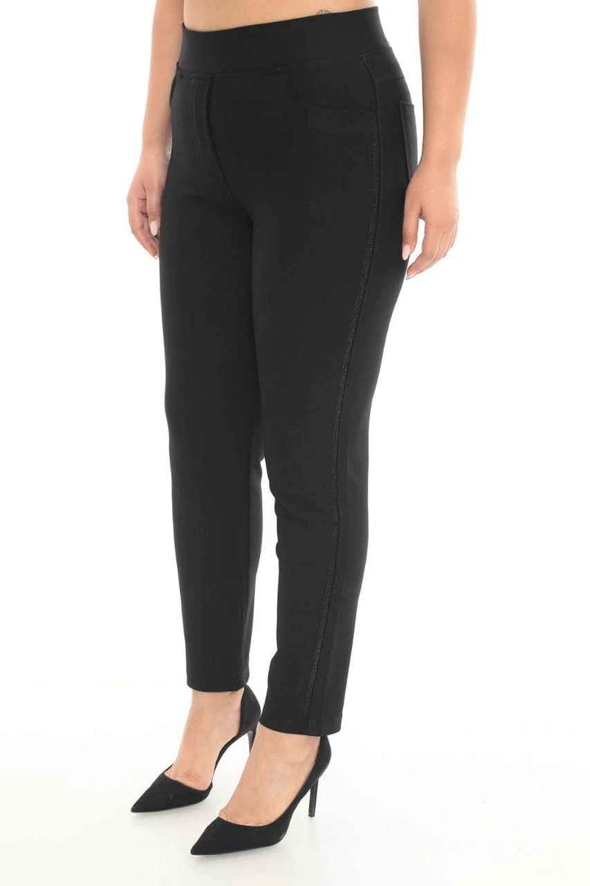 BÜYÜK BEDEN TOPARLAYICI YANI TAŞLI PANTOLON - SİYAH