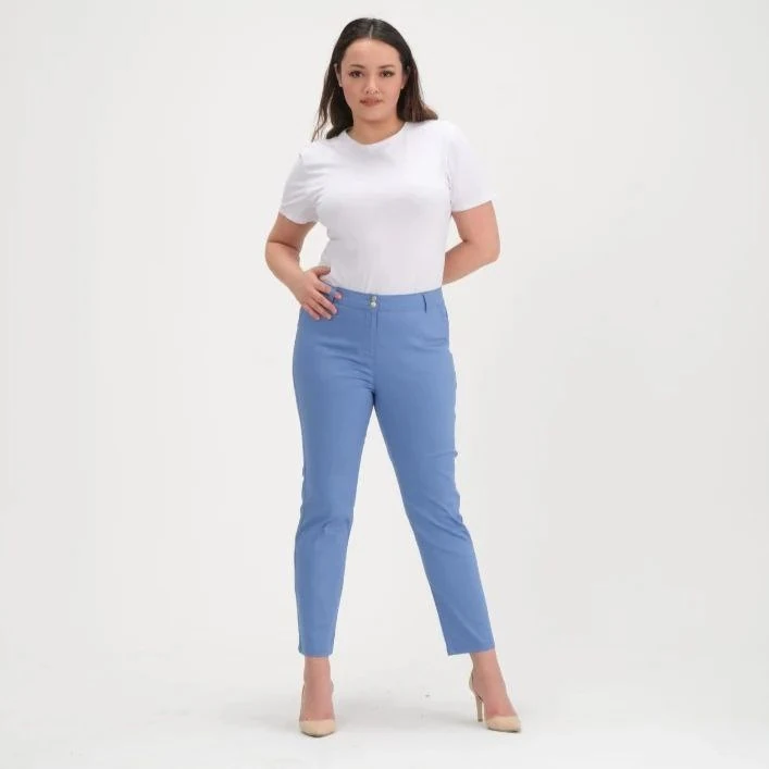 büyük beden likralı yüksek bel pantolon - MAVİ