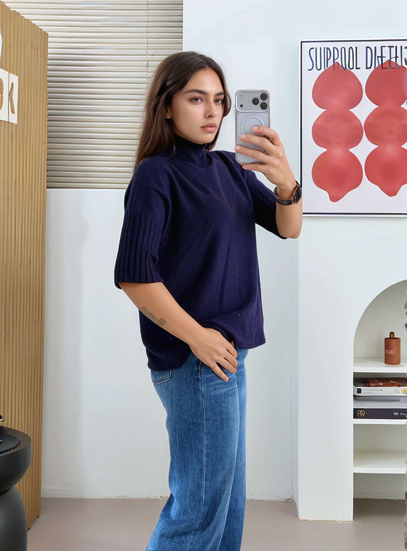 Yarım Kol Dik Yaka Triko