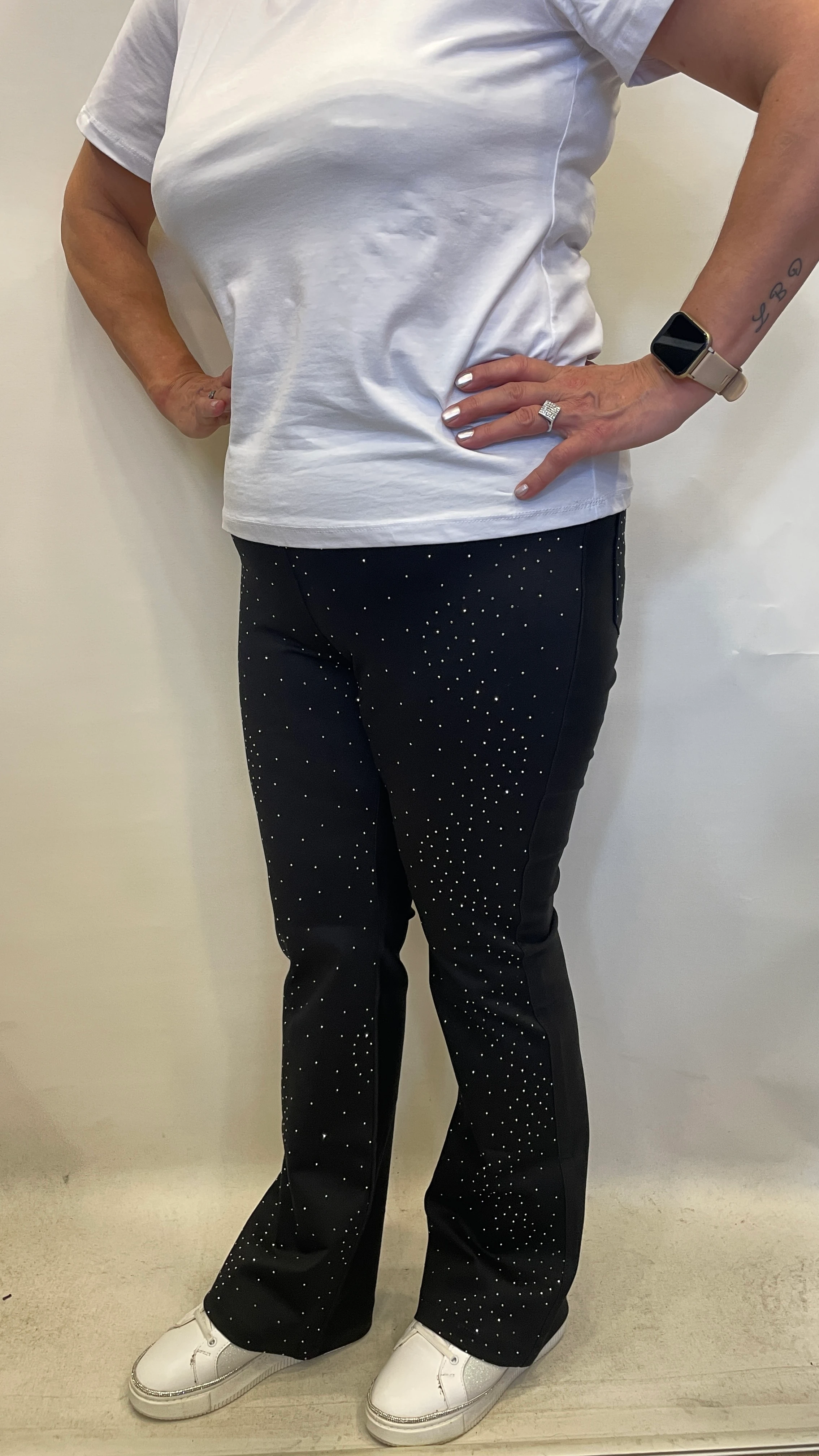 BÜYÜK BEDEN BELİ LASTİKLİ TAŞLI PUNTO PANTOLON