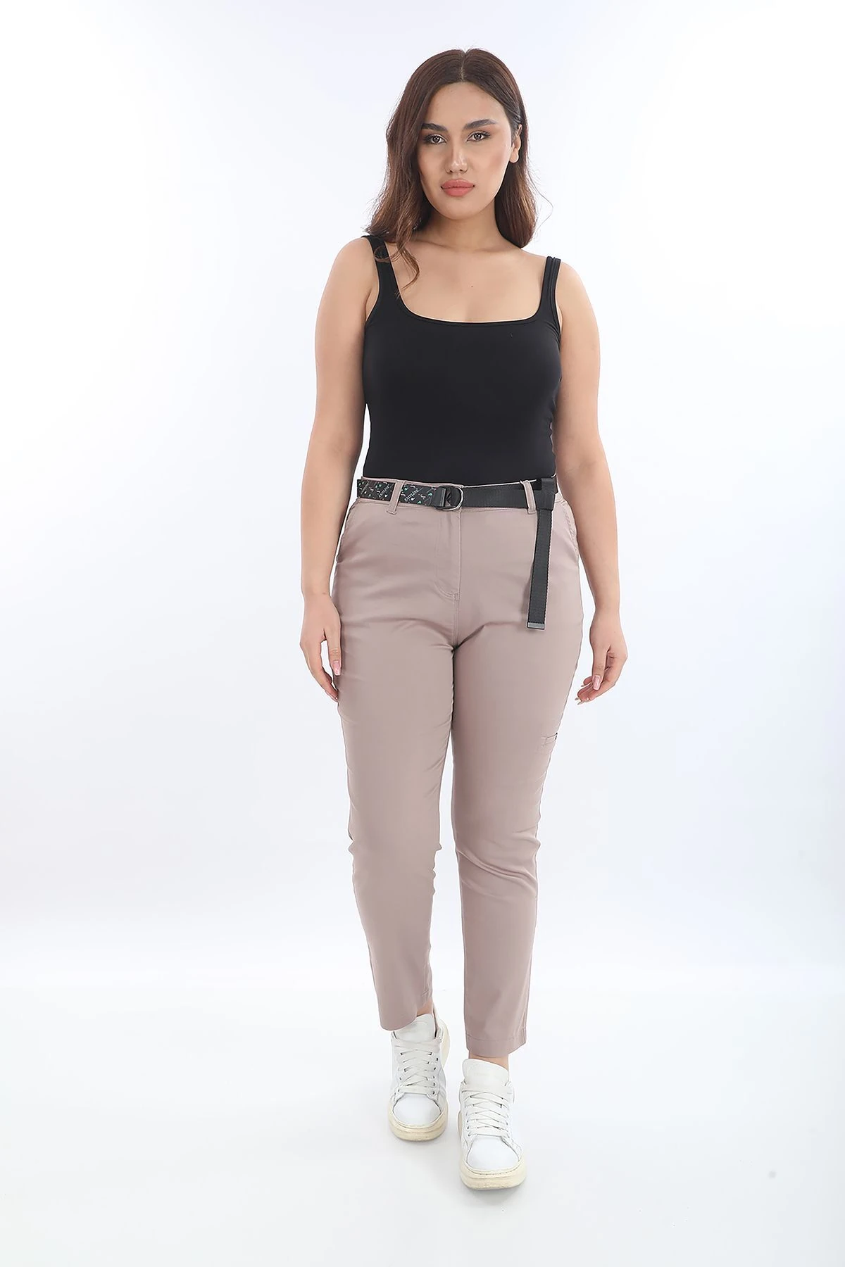 BÜYÜK BEDEN PAMUKLU YÜKSEK BEL PANTOLON - VİZON