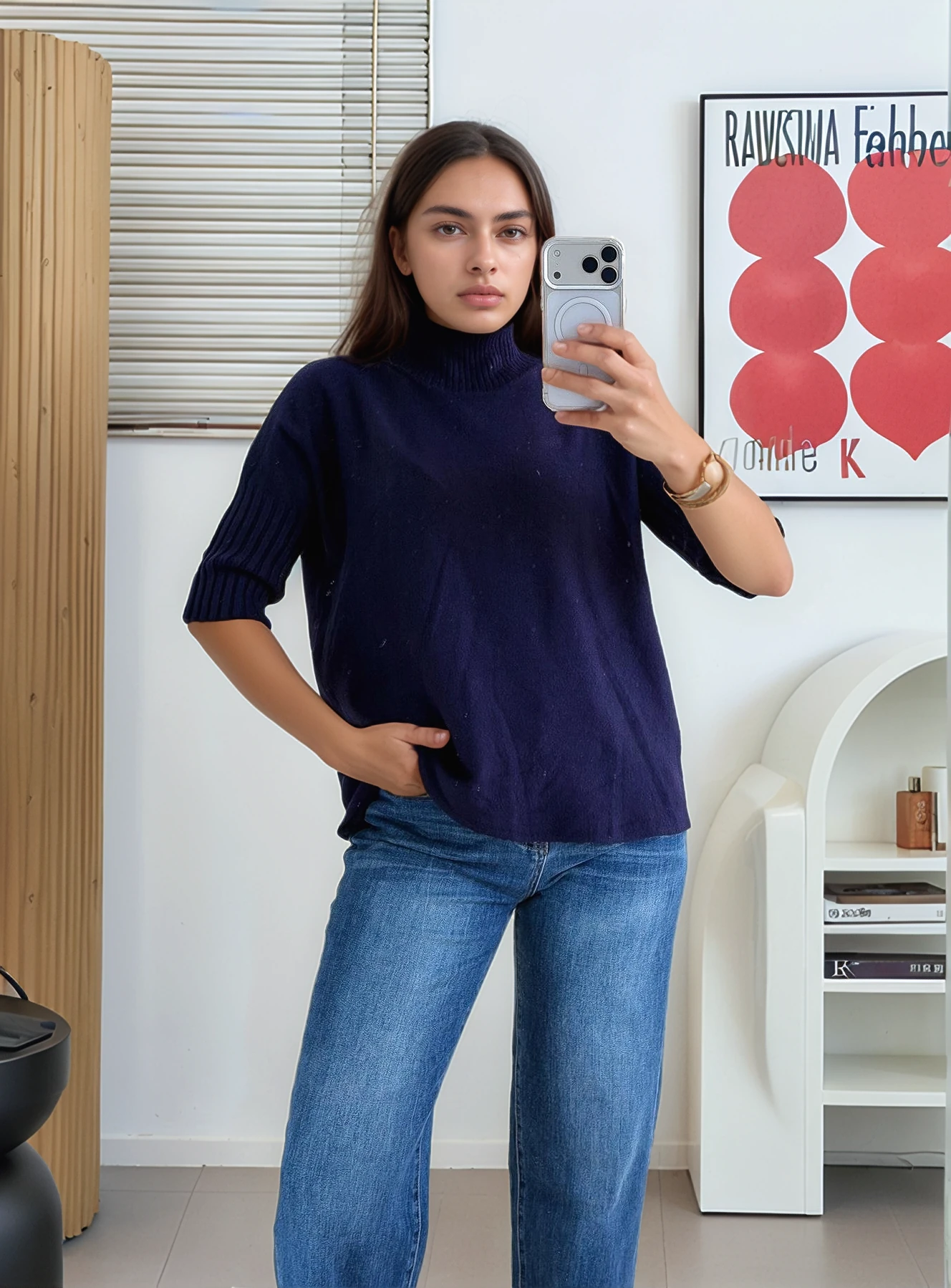 Yarım Kol Dik Yaka Triko