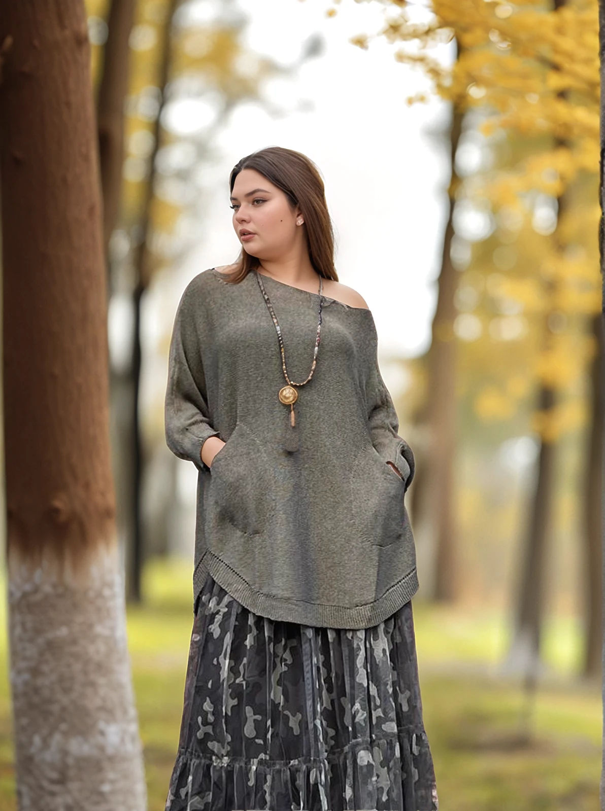 Oval kesim iki cepli merserize triko - HAKİ