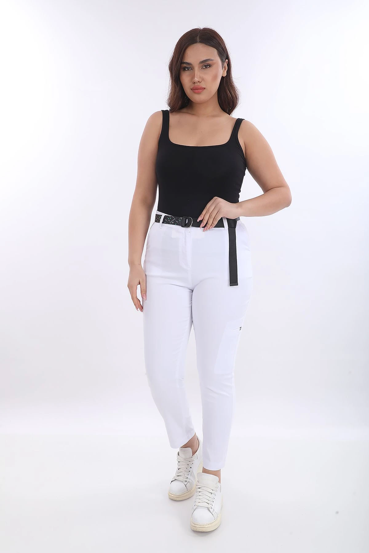 BÜYÜK BEDEN PAMUKLU YÜKSEK BEL PANTOLON - BEYAZ