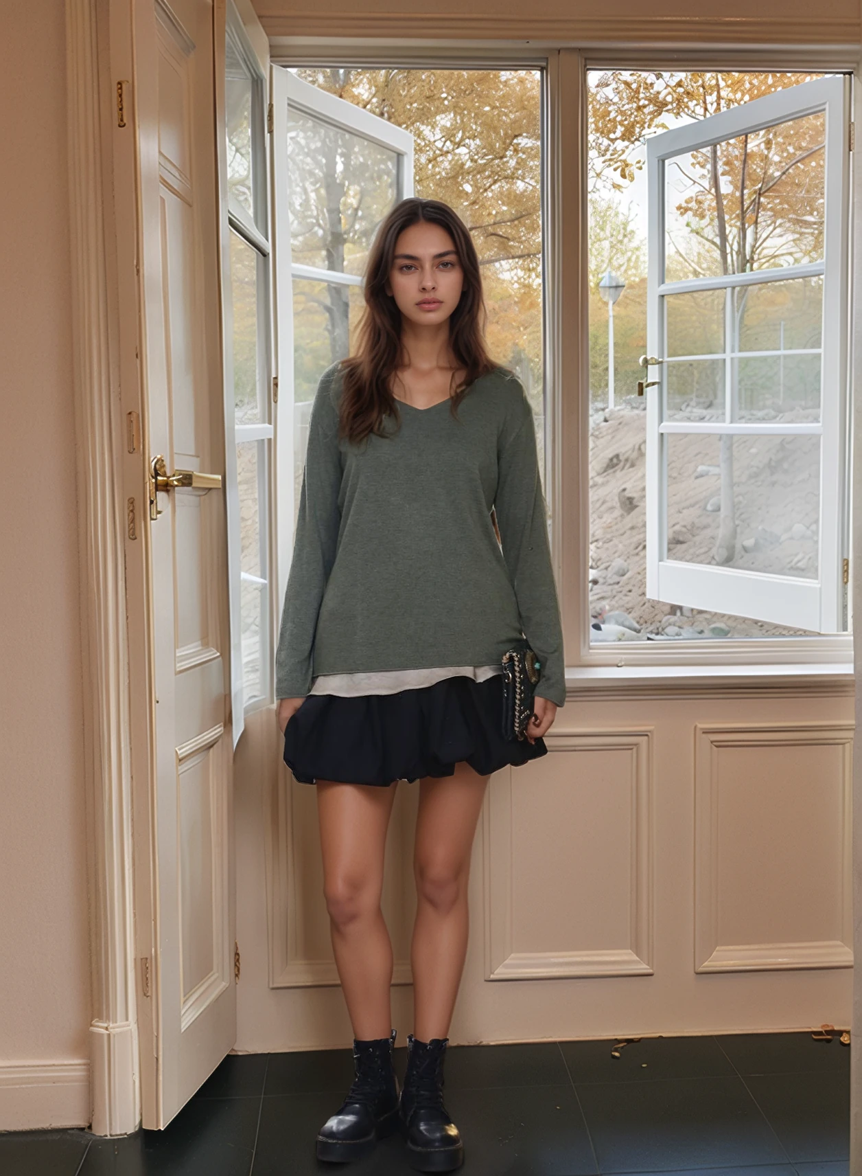 V YAKA ANGORA TRİKO - HAKİ