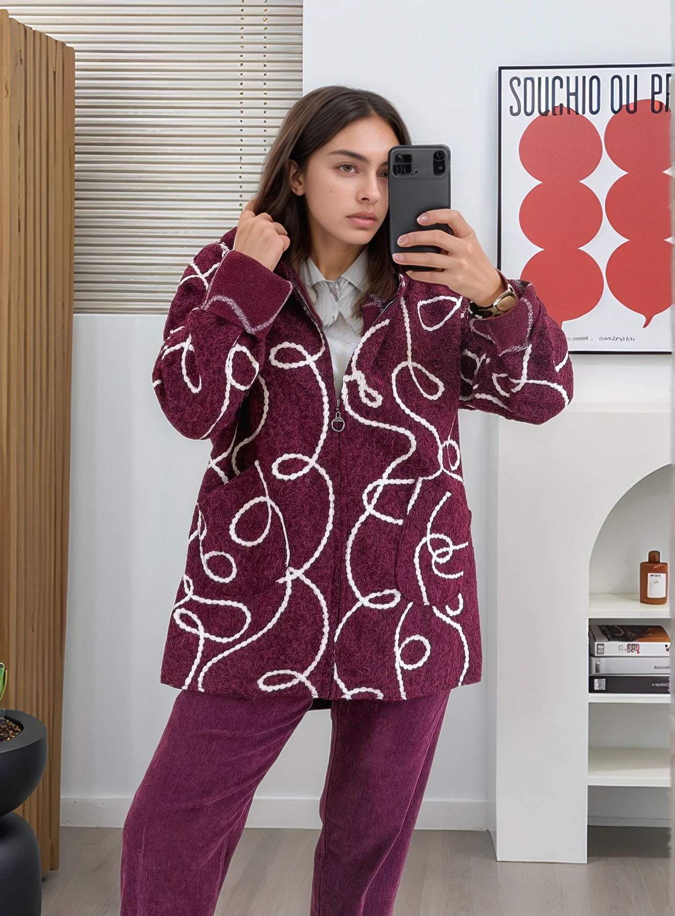 Halat Çizgiler Detaylı Keçe Kaban 