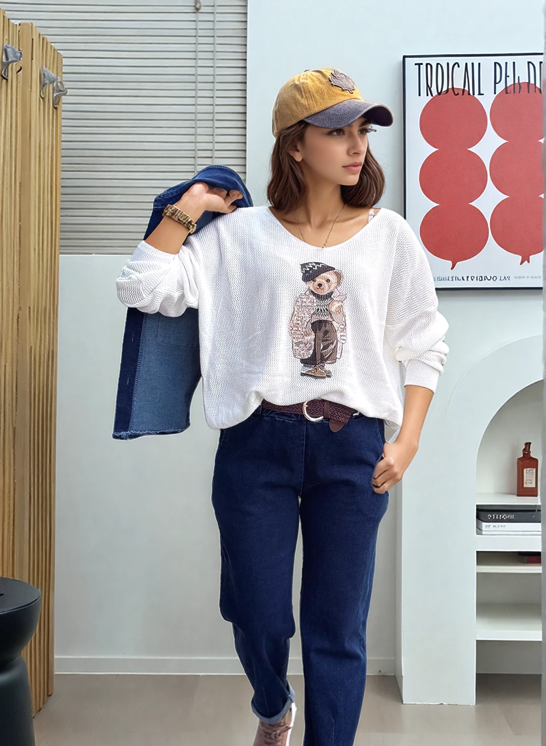 Teddy V Yaka Triko  - BEYAZ