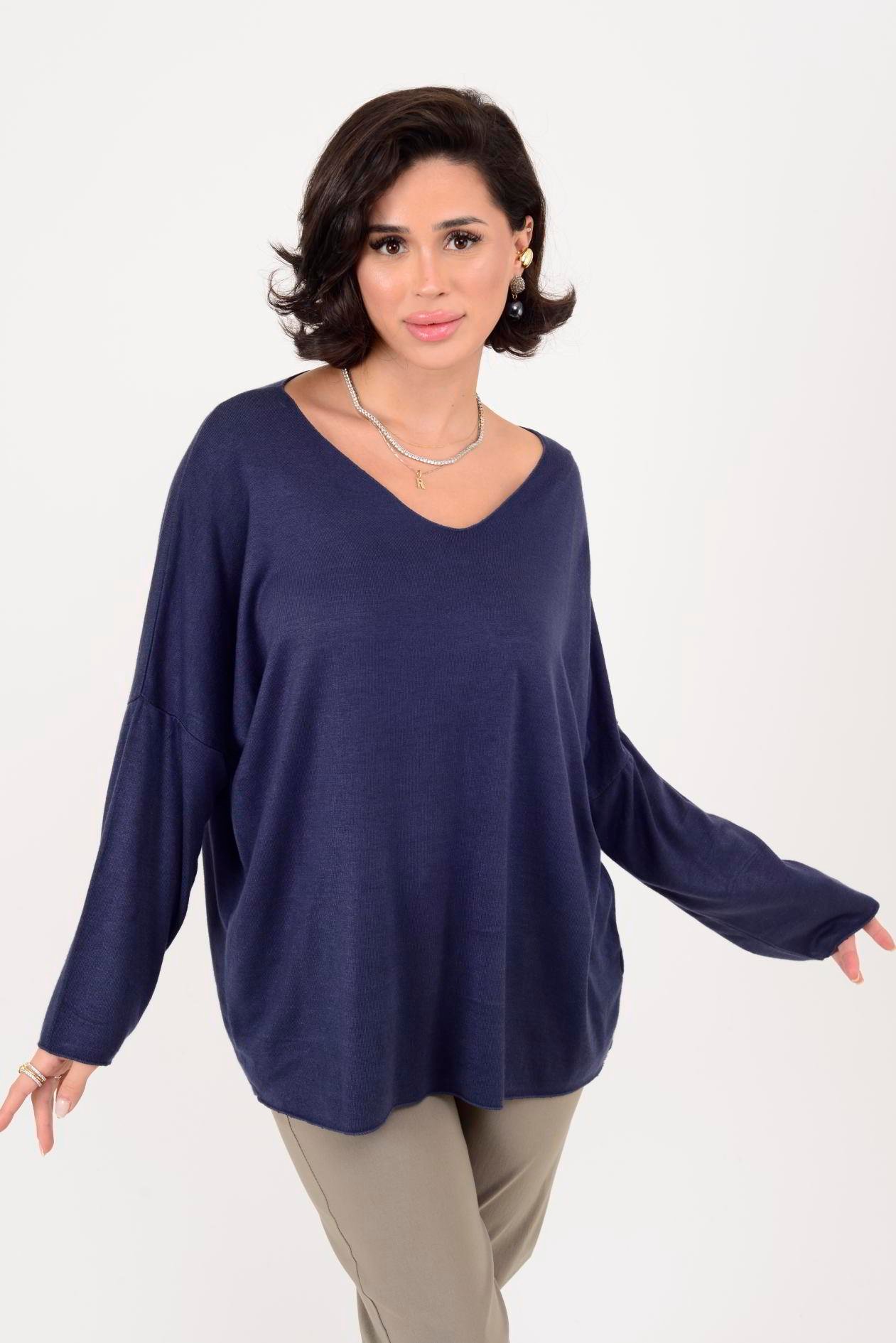 V YAKA ANGORA TRİKO - İNDİGO