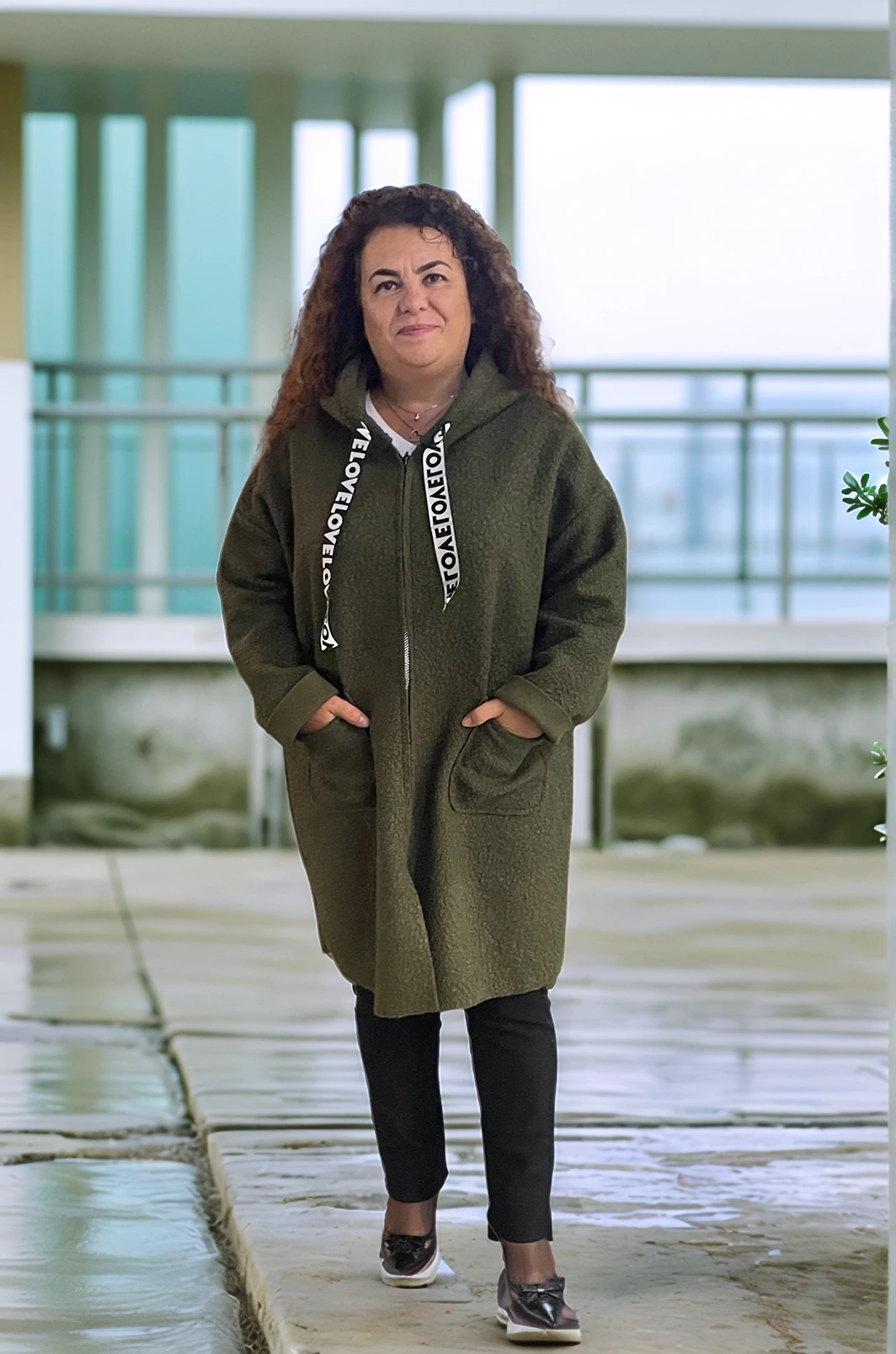 Buklet Kumaş Fermuarlı Kapüşonlu ceket - HAKİ