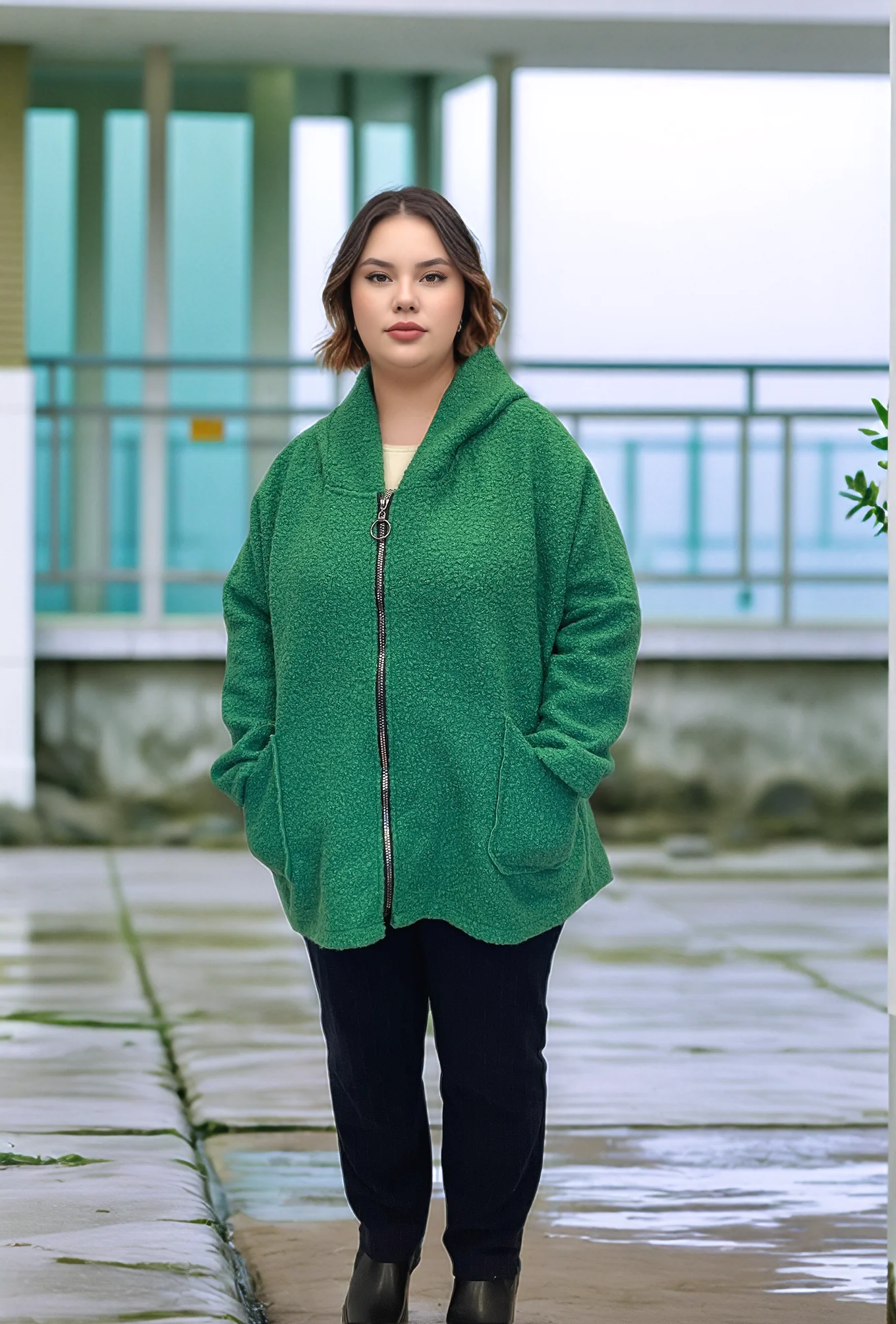 YÜN BUKLET CEKET - YEŞİL