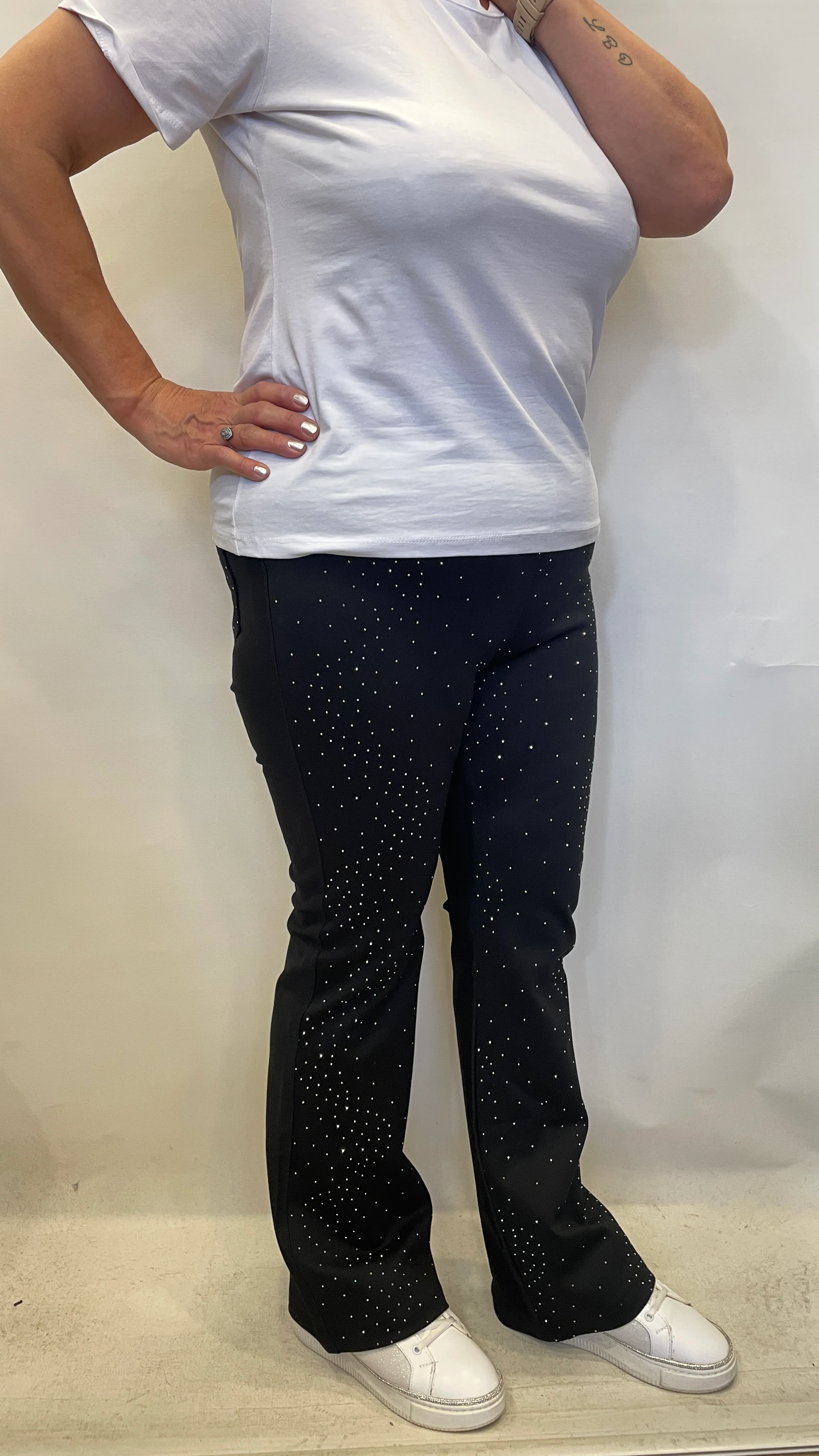 BÜYÜK BEDEN BELİ LASTİKLİ TAŞLI PUNTO PANTOLON