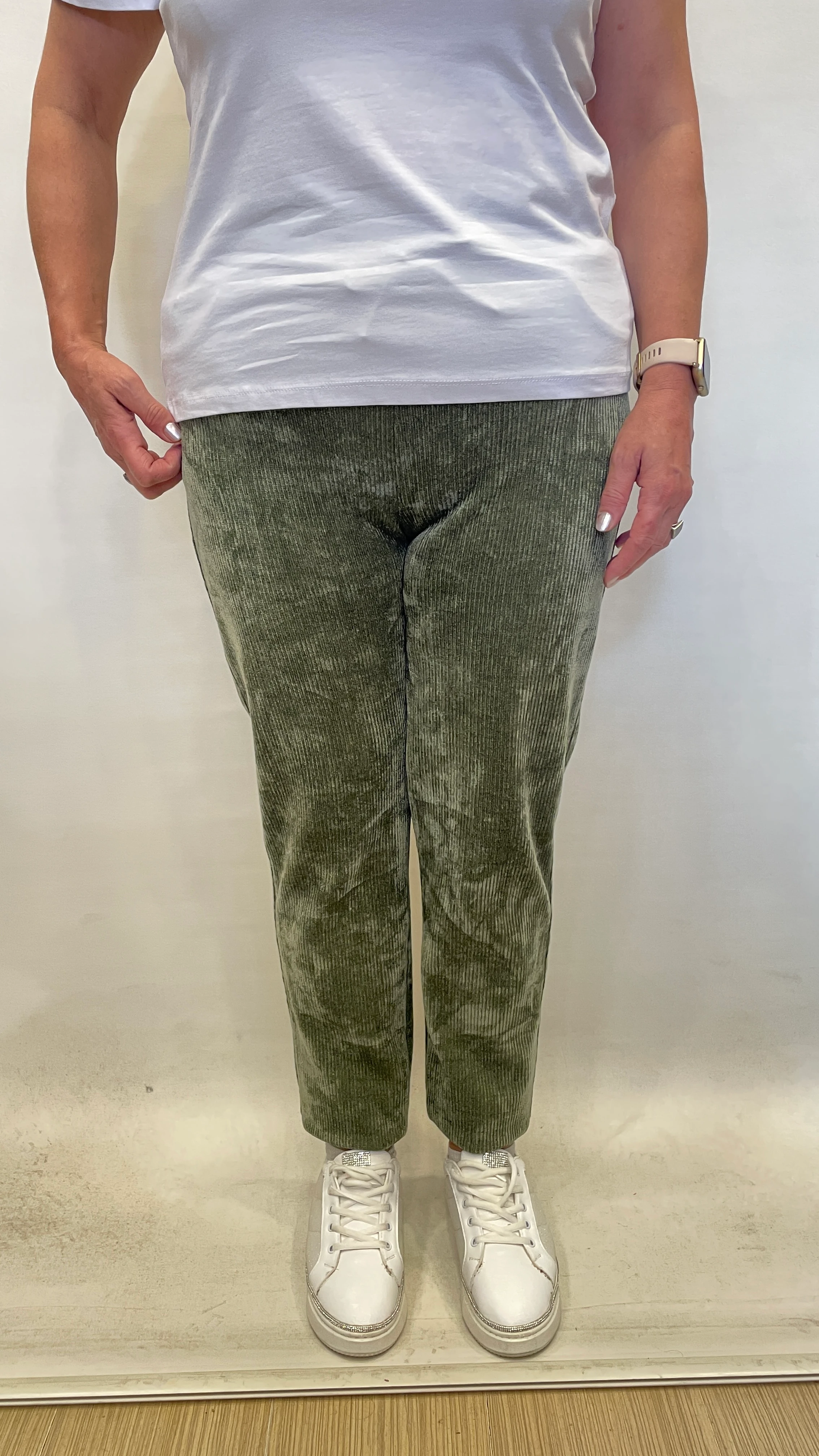 BÜYÜK BEDEN BELİ LASTİKLİ KADİFE PANTOLON - HAKİ