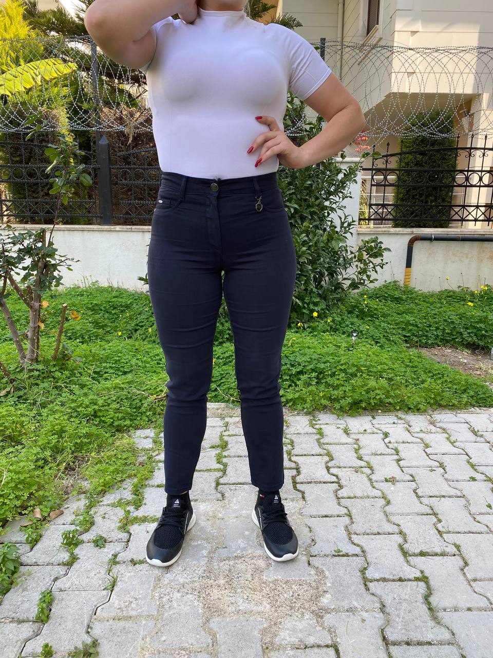 büyük beden likralı yüksek bel pantolon - LACİVERT