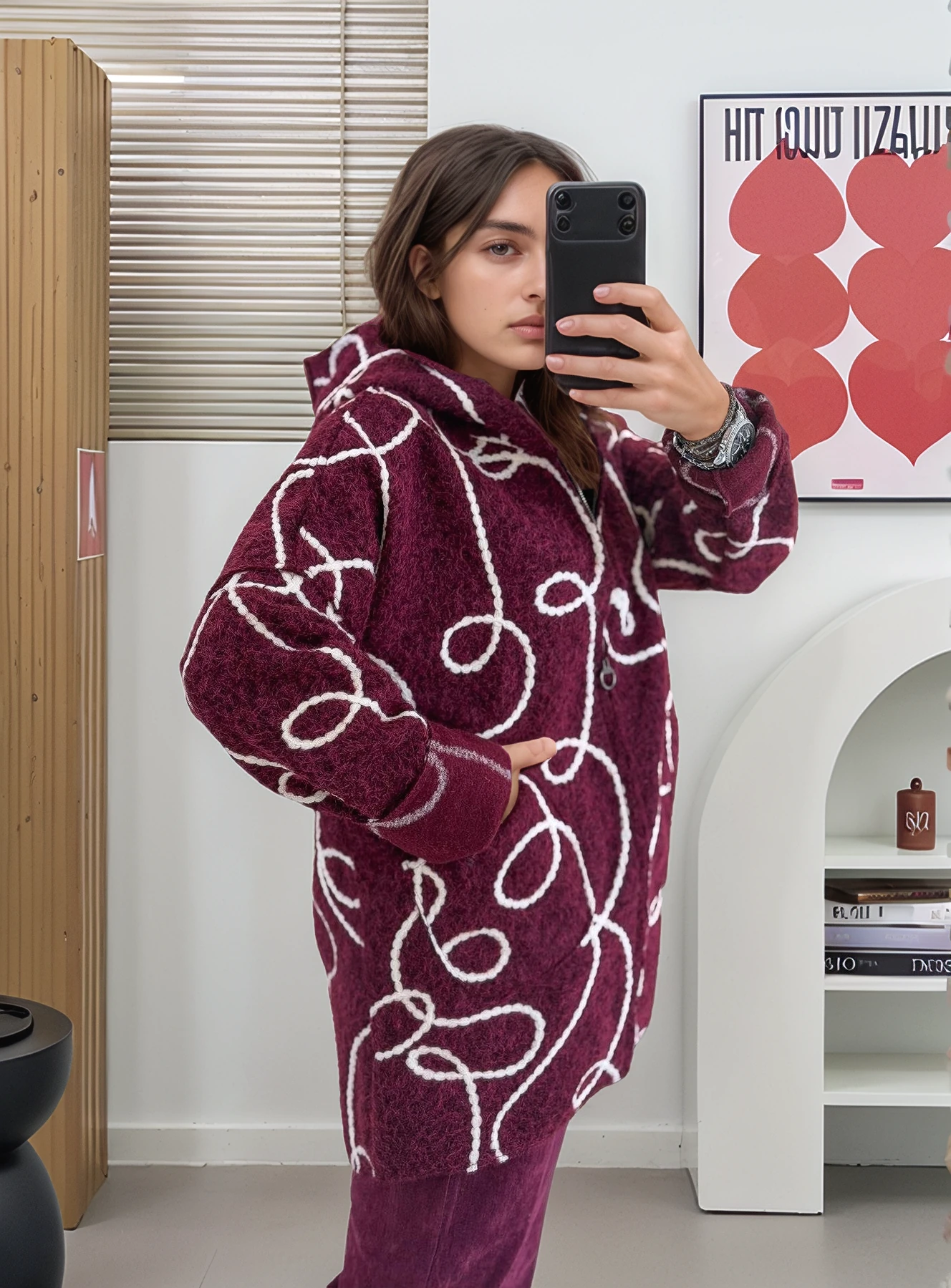 Halat Çizgiler Detaylı Keçe Kaban 