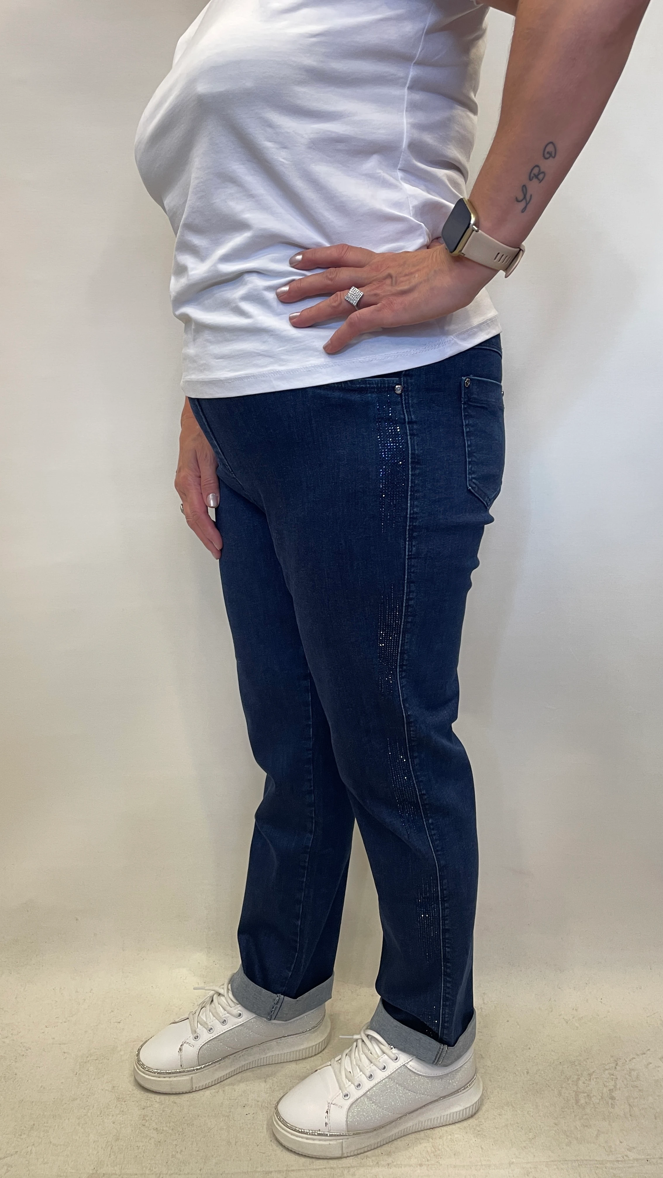 BÜYÜK BEDEN BELİ LASTİKLİ TAŞLI KOT PANTOLON