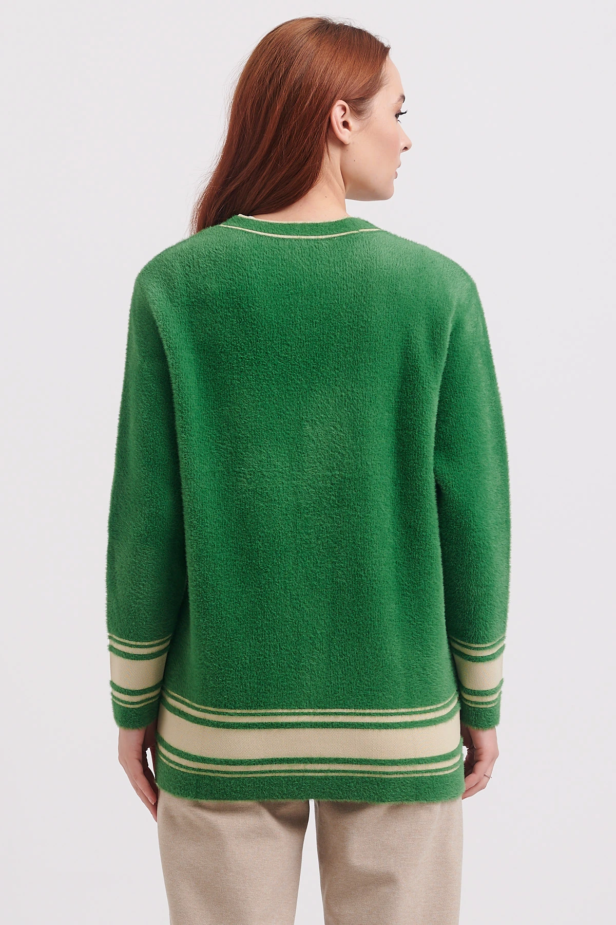 On Desenli Kalın Triko Hırka Yeşil