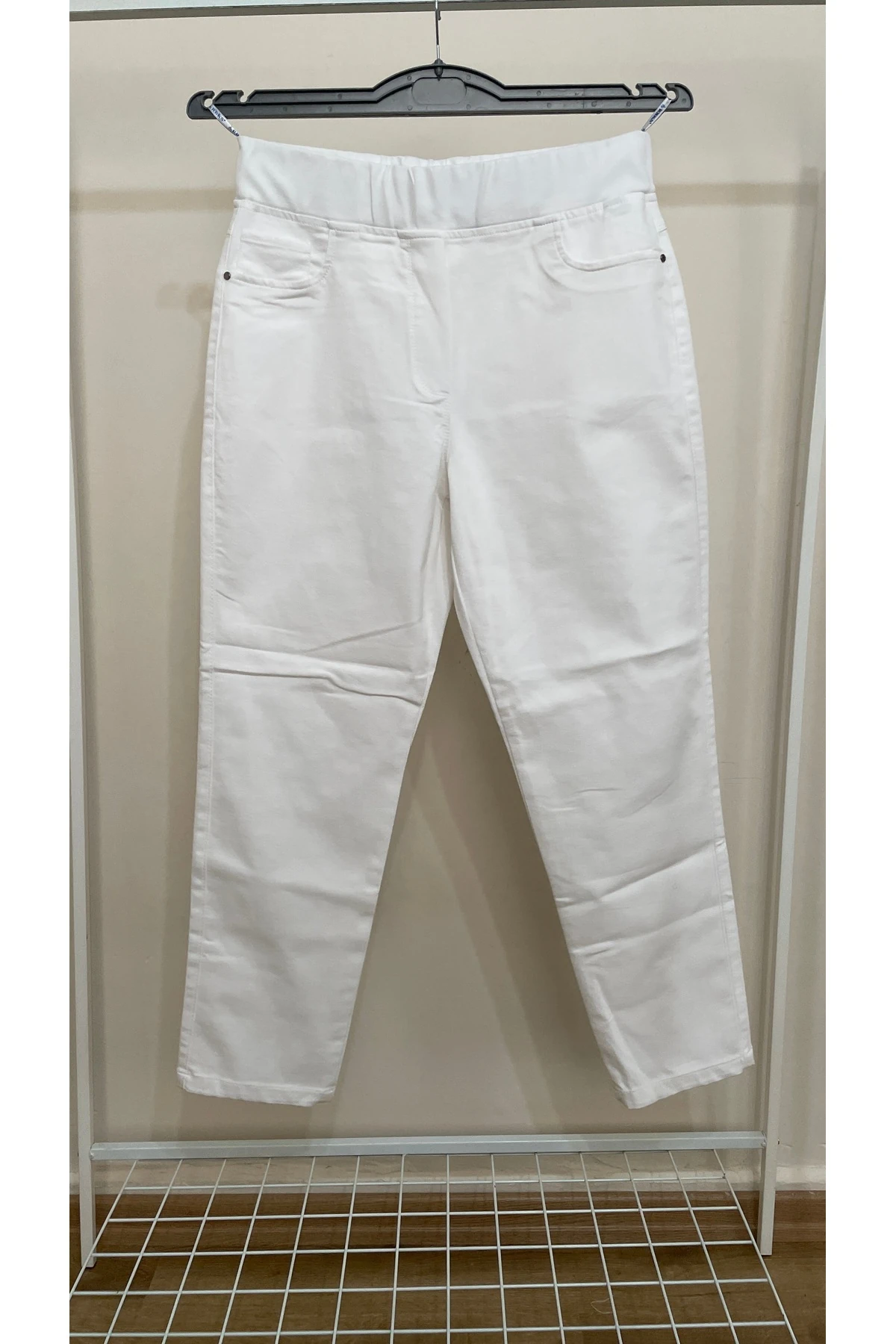 BÜYÜK BEDEN YÜKSEK BEL PAMUKLU PANTOLON - BEYAZ