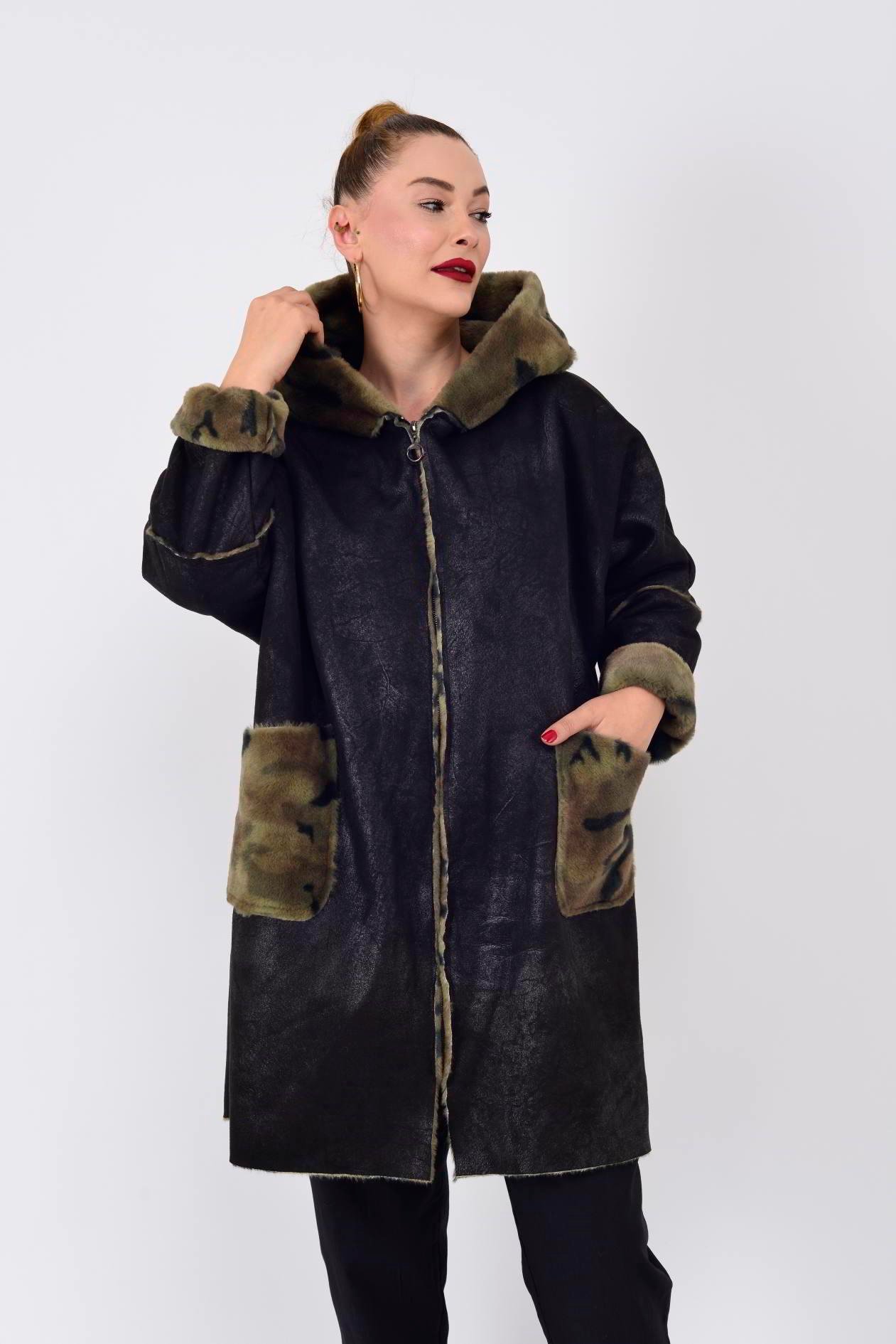 KAMUFLAJ DETAYLI NUBUK KABAN - SİYAH