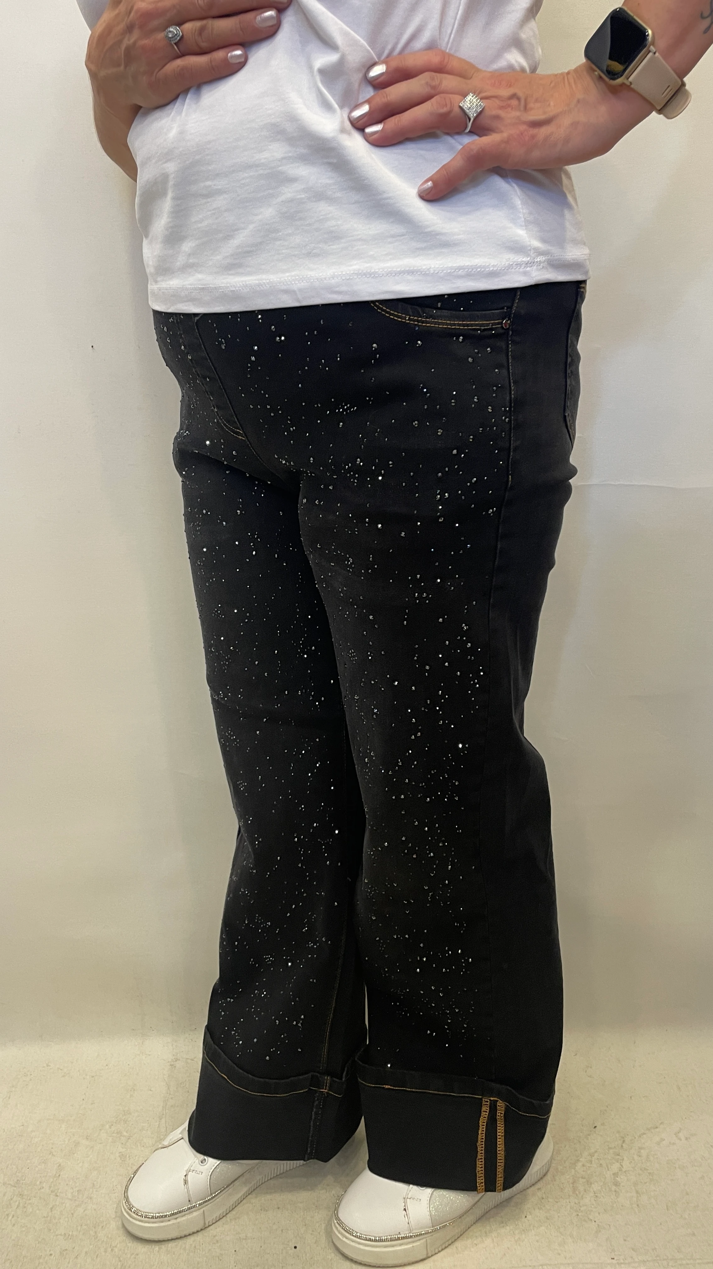 BÜYÜK BEDEN BOL PAÇA TAŞLI PAÇA DETAYLI PANTOLON