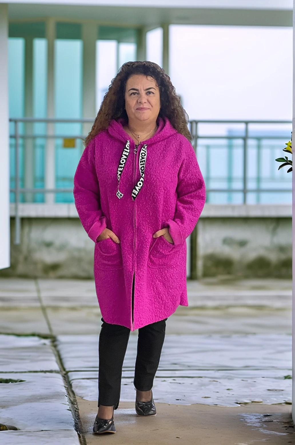 Buklet Kumaş Fermuarlı Kapüşonlu ceket - FUŞYA