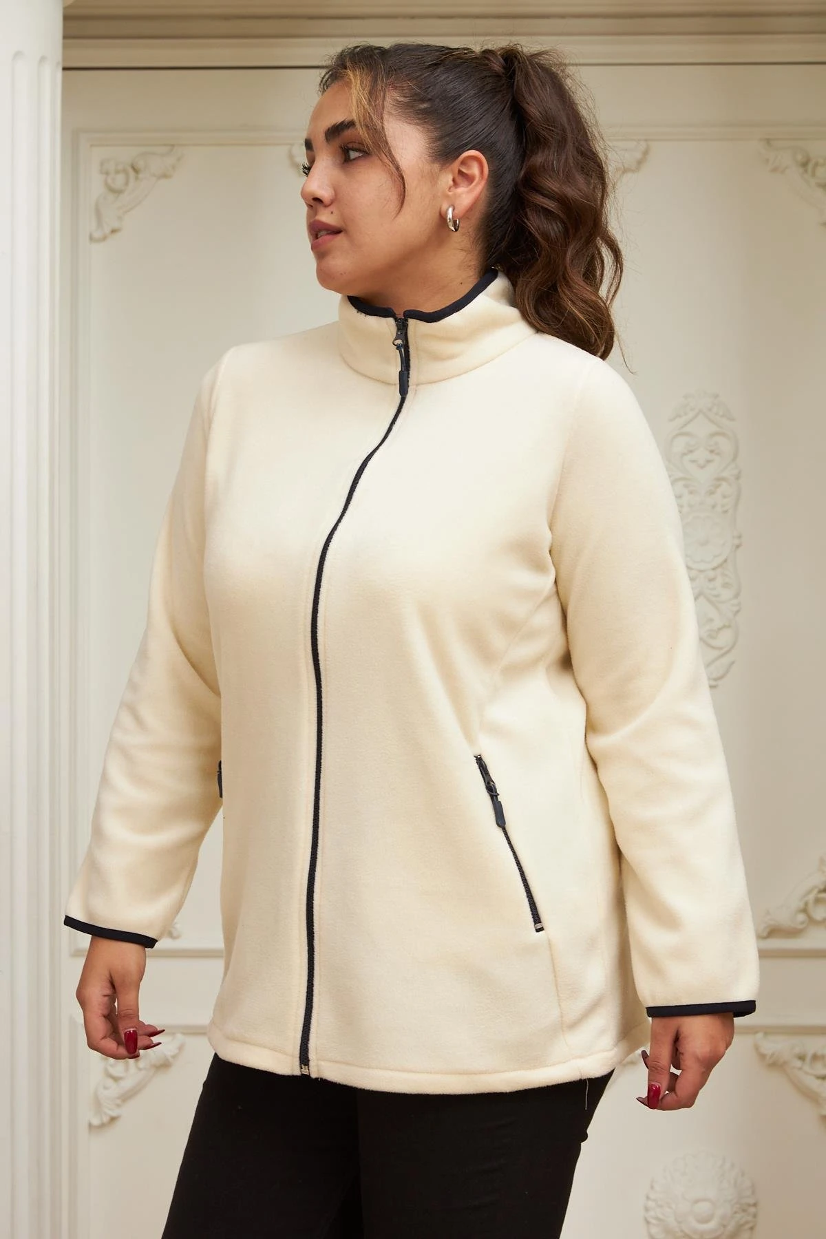 Rmg Kol Biye Detaylı Büyük Beden İndigo Polar