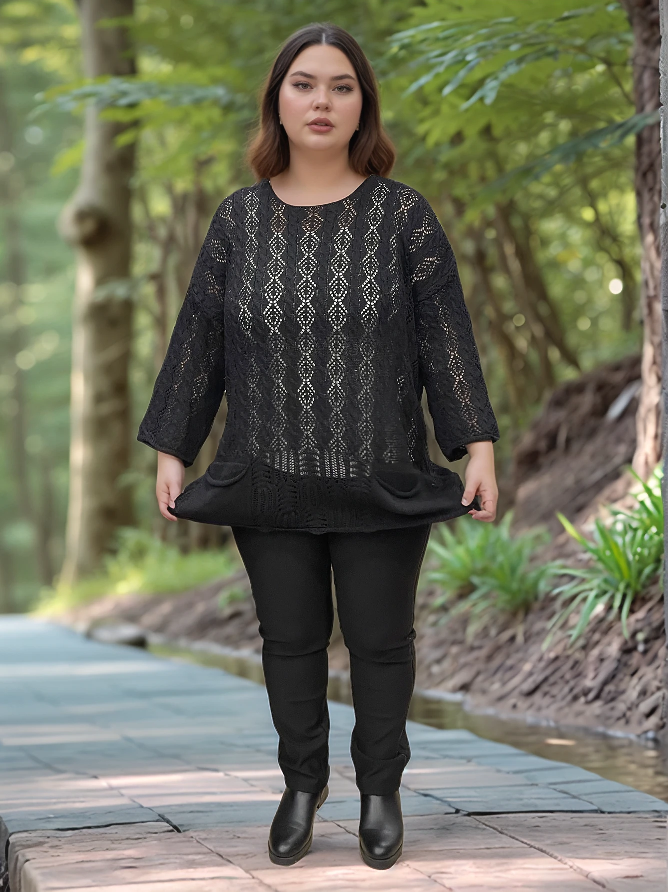 Kadın Merserize Delikli Triko Bluz Cepli Salaş