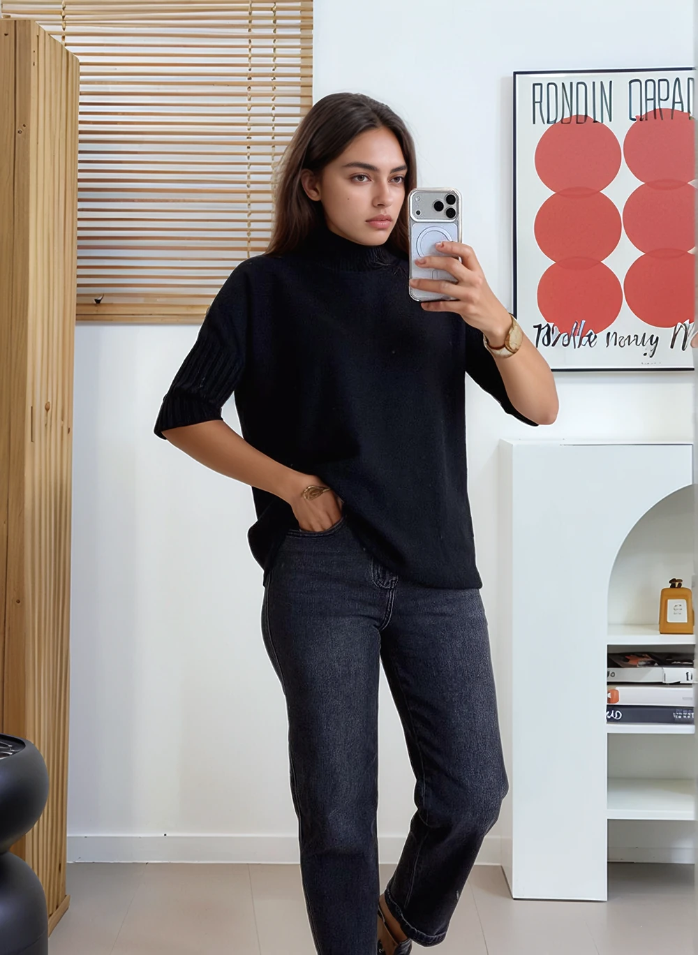 Yarım Kol Dik Yaka Triko - SİYAH