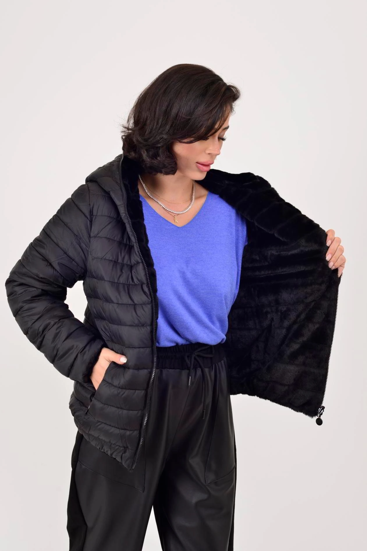 KÜRK DETAYLI ÇİFT TARAFLI MONT