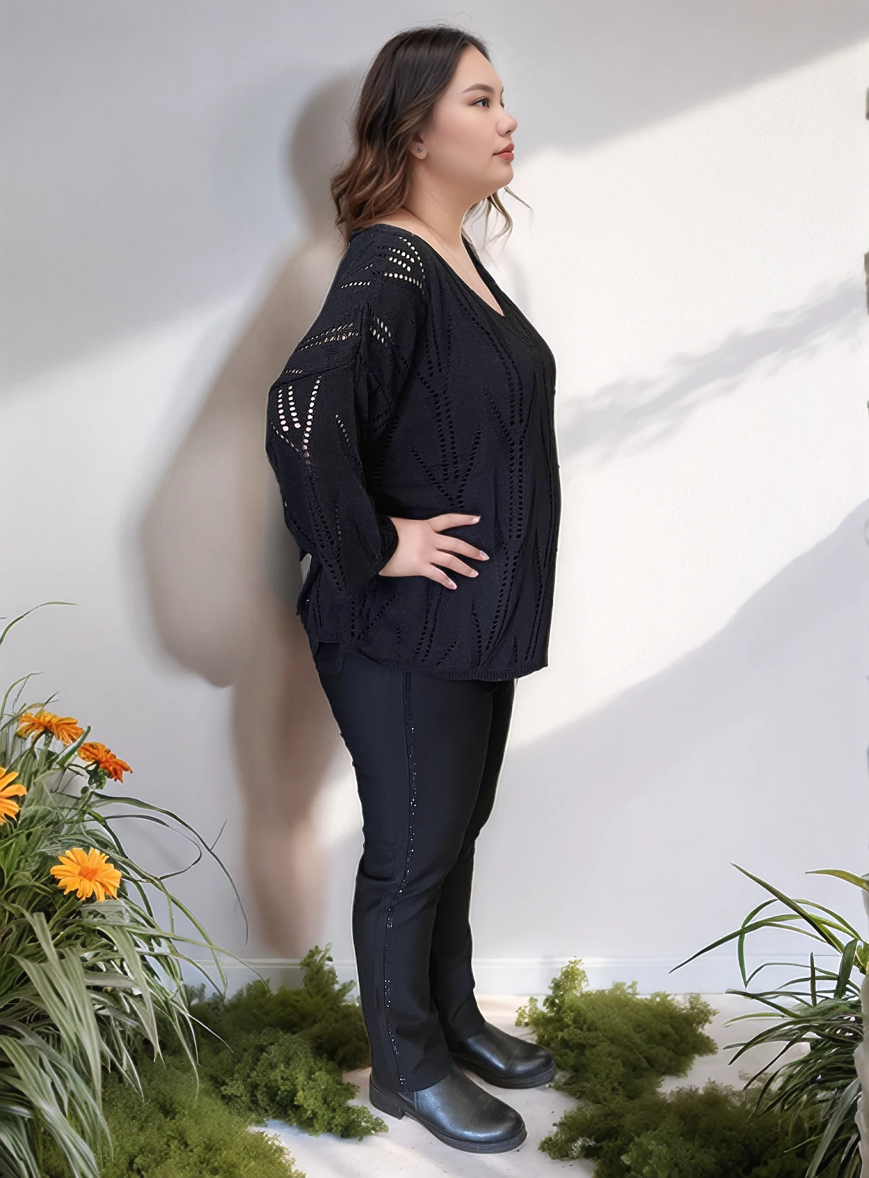 V YAKA AJURLU DESENLİ İTALYAN MERSERİZE BLUZ KAZAK