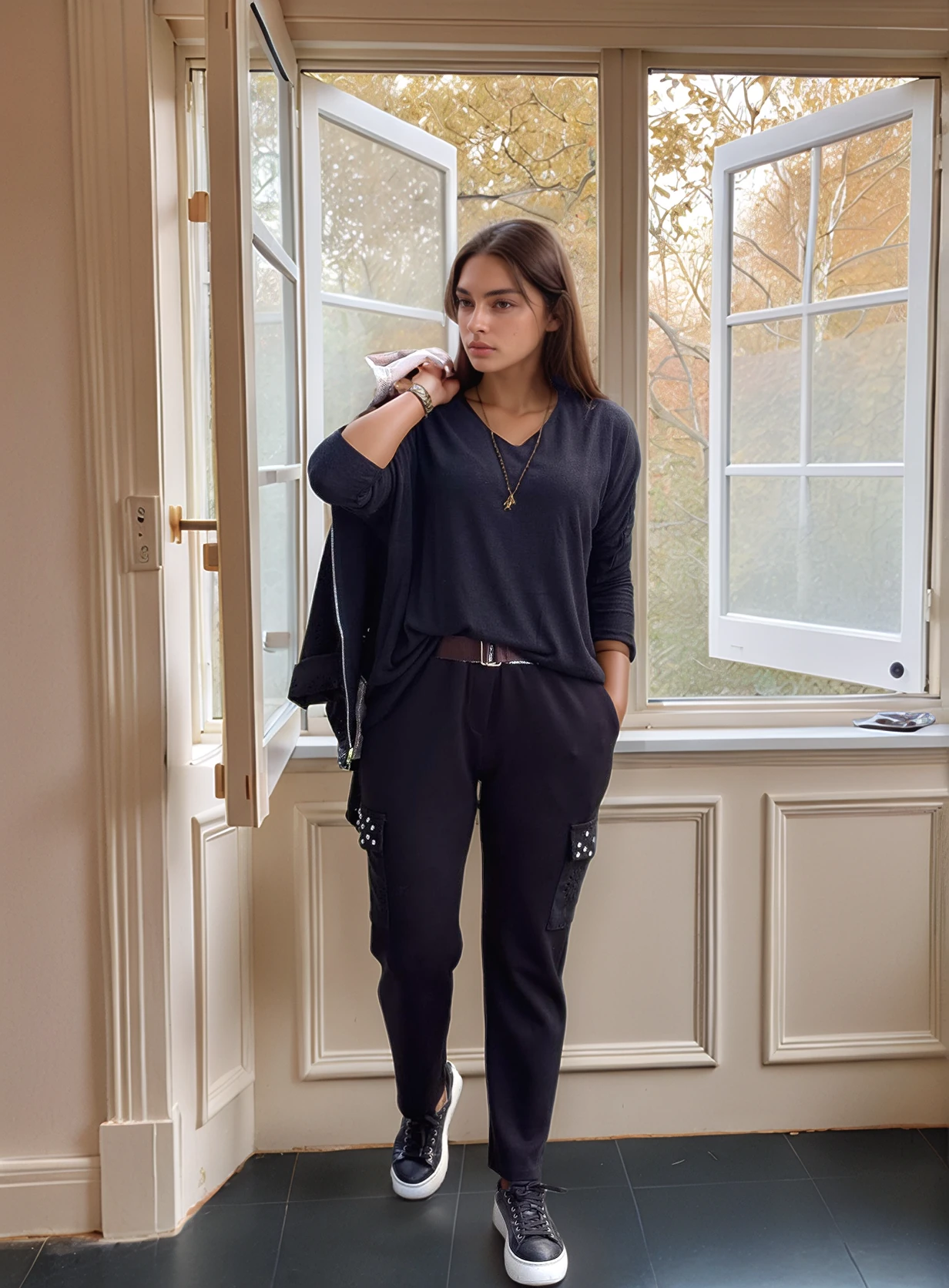 Zımba Taş Detaylı Fisto Cepli Modal Pantolon - SİYAH