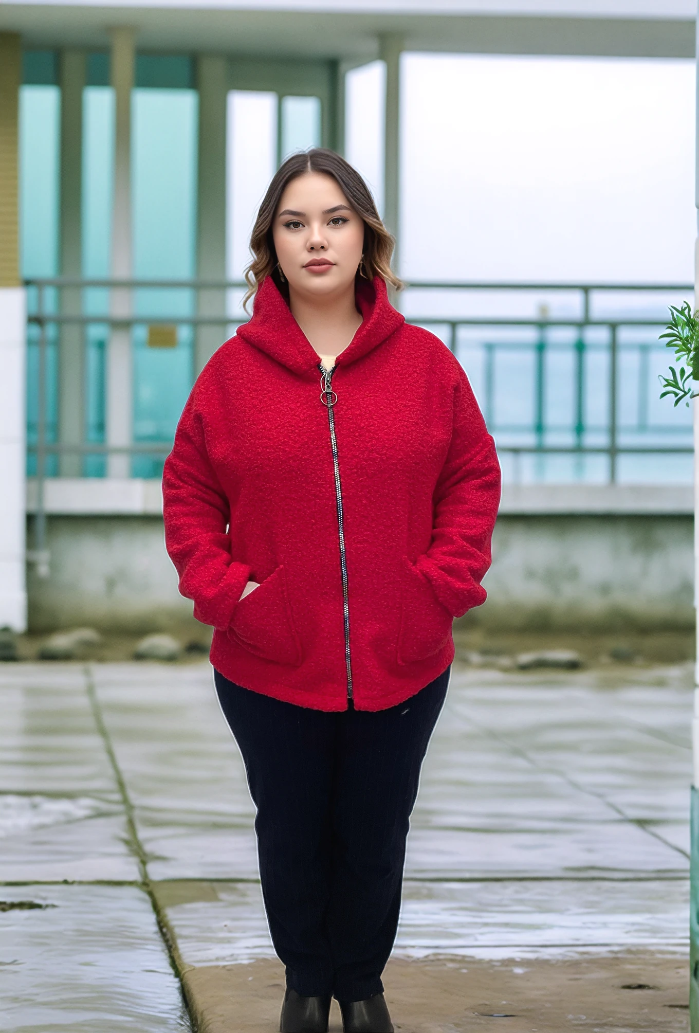 YÜN BUKLET CEKET - KIRMIZI