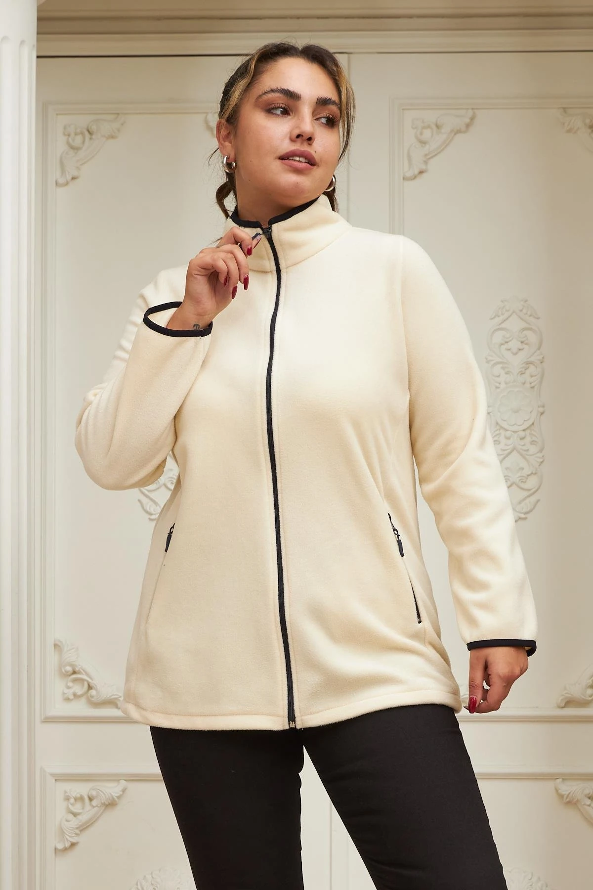 Rmg Kol Biye Detaylı Büyük Beden İndigo Polar