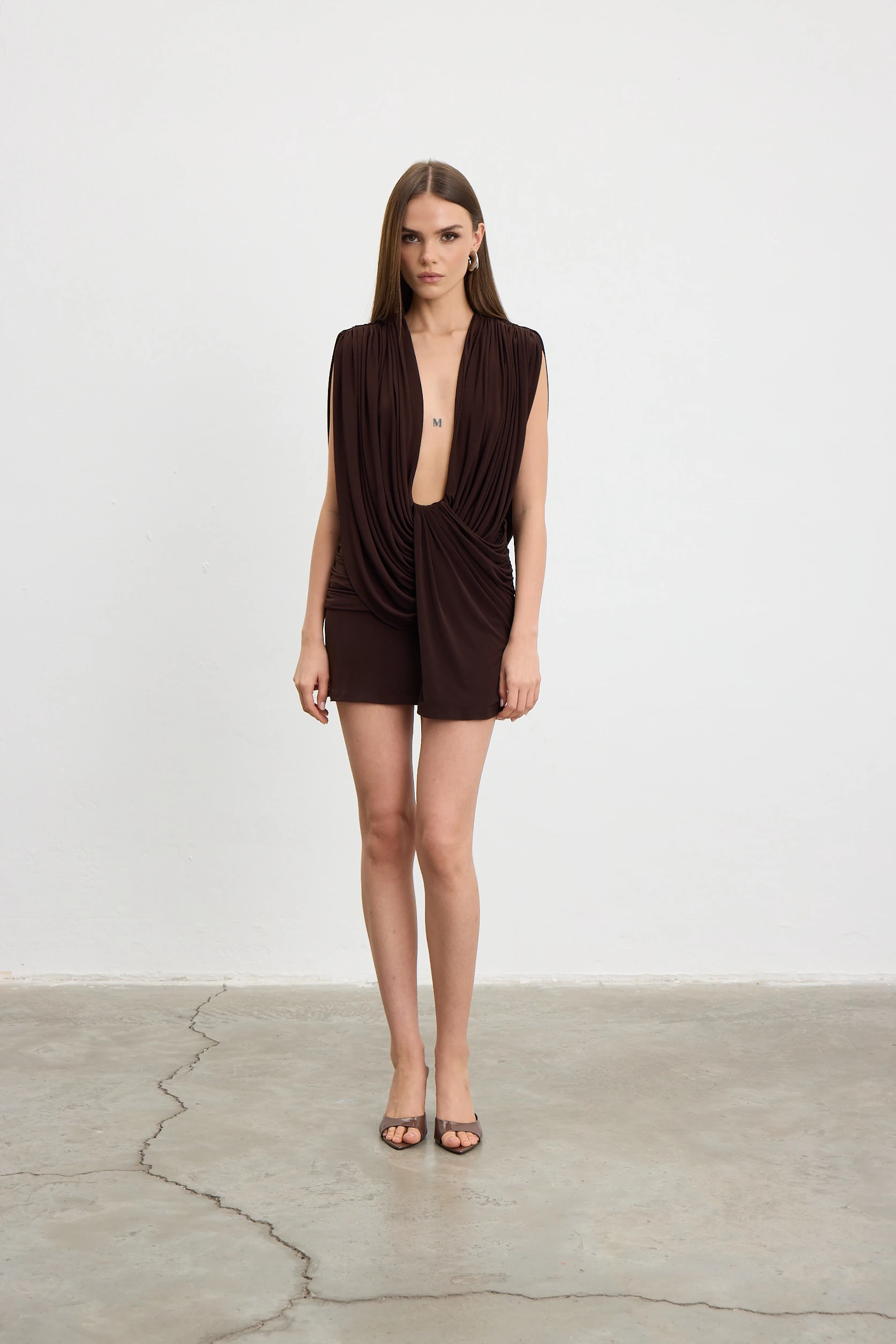 Drape Muse Dress - Acı Kahve