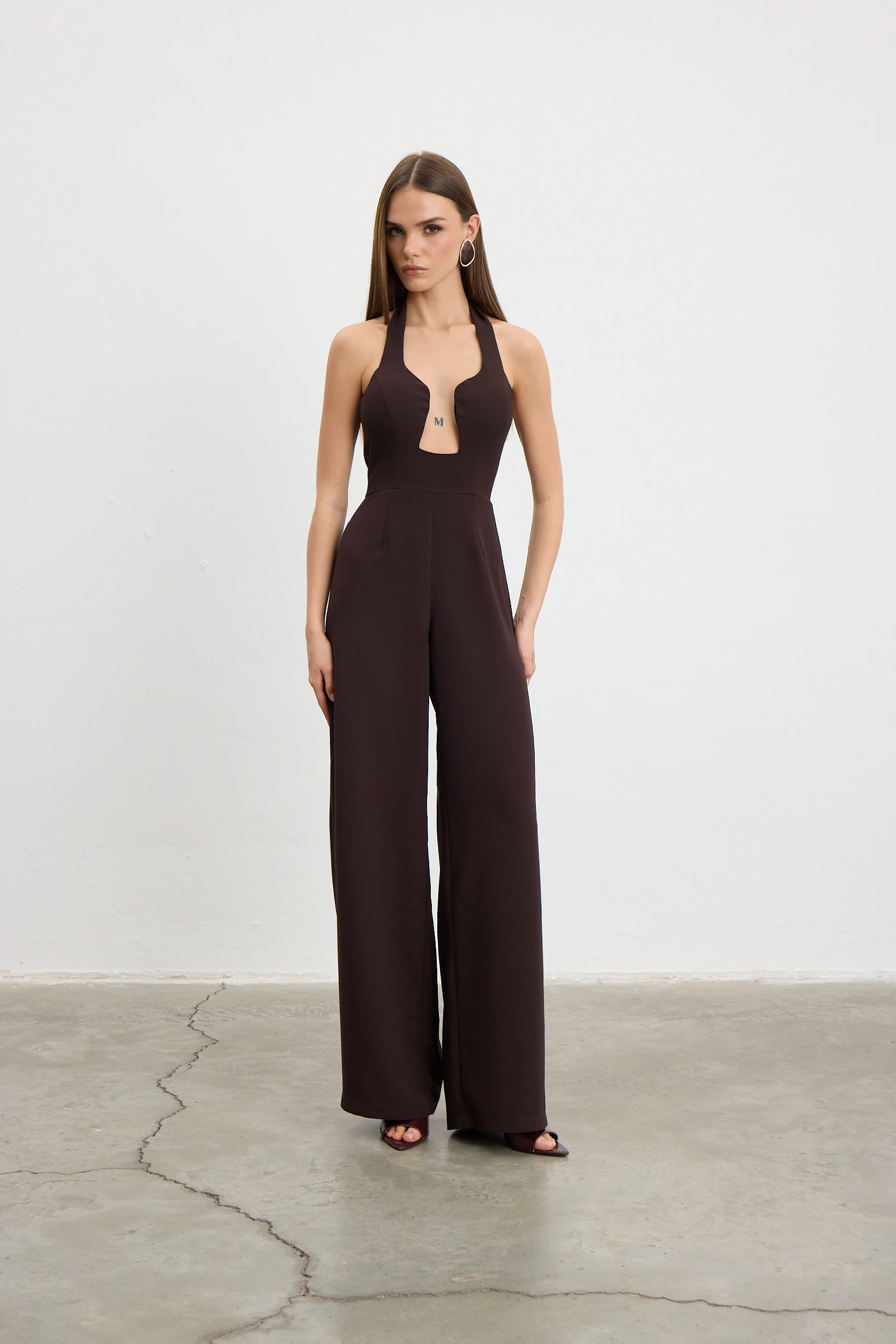 Cut Out Jumpsuit - Acı Kahve