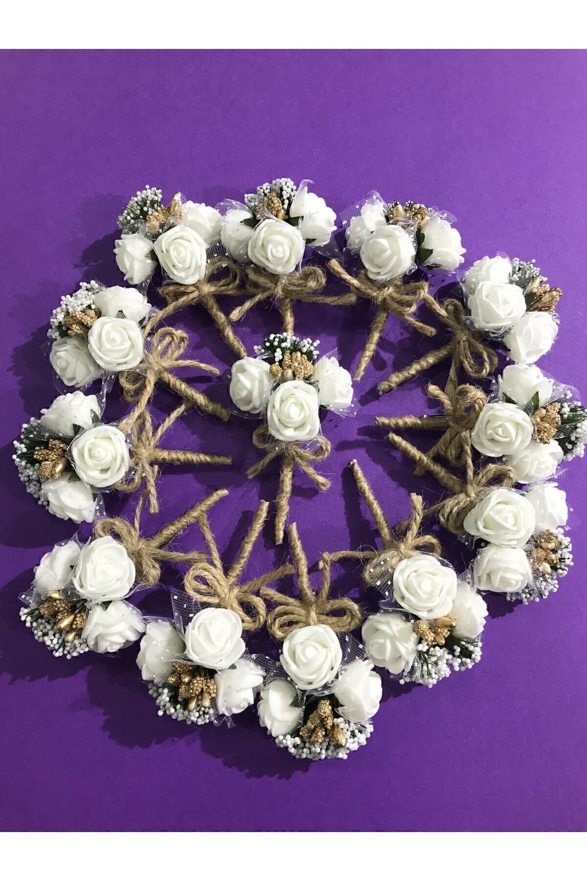 10 Adet Lateks Çiçekli Yaka Çiçeği | Damat ve Sağdıç İçin Yaka İğnesi