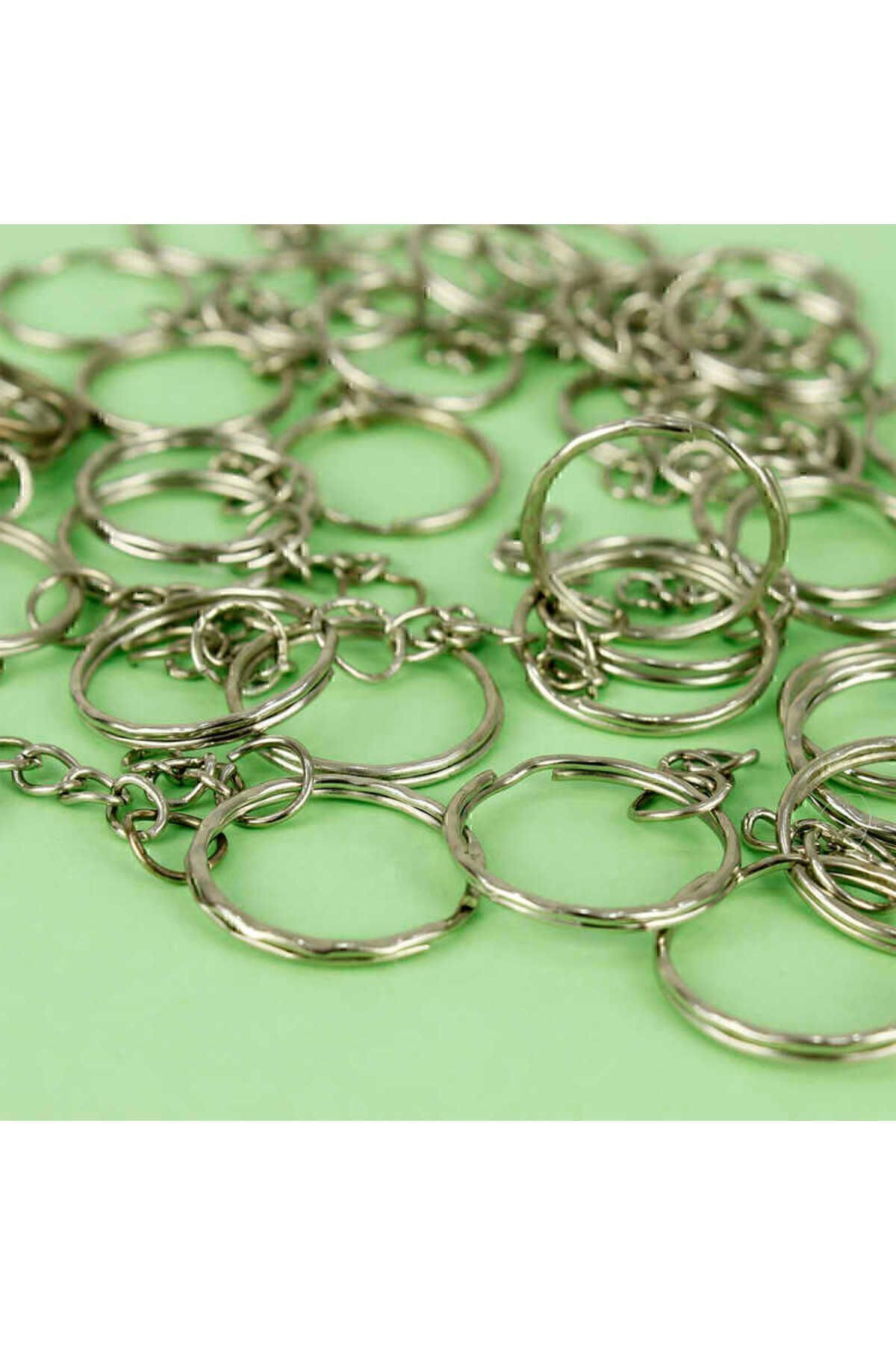 100 Adet Gümüş Zincirli Anahtarlık Halkası – Takı ve El İşi Malzemesi
