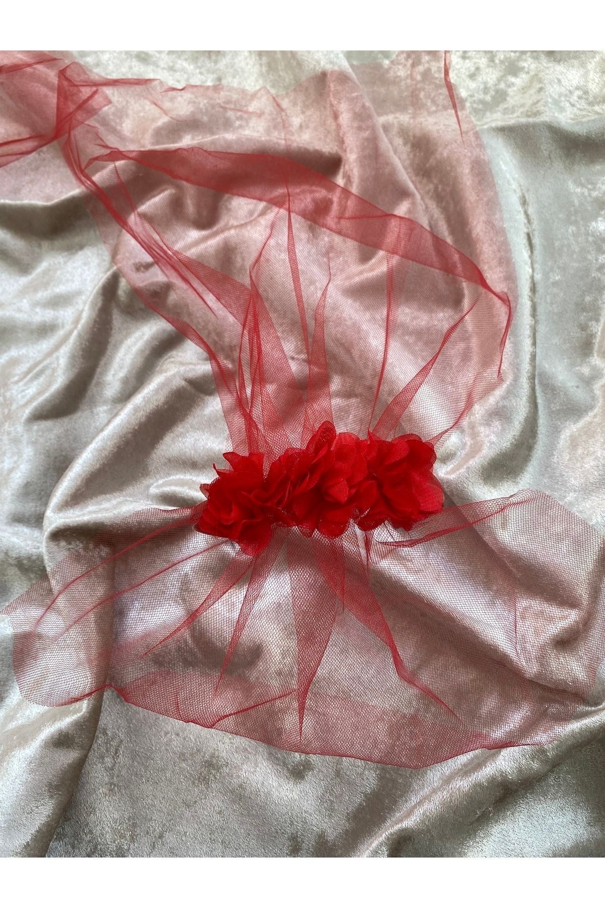 Kına Gecesi Lazer Güllü Tüllü Nedime Tacı Kırmızı 5’li Paket