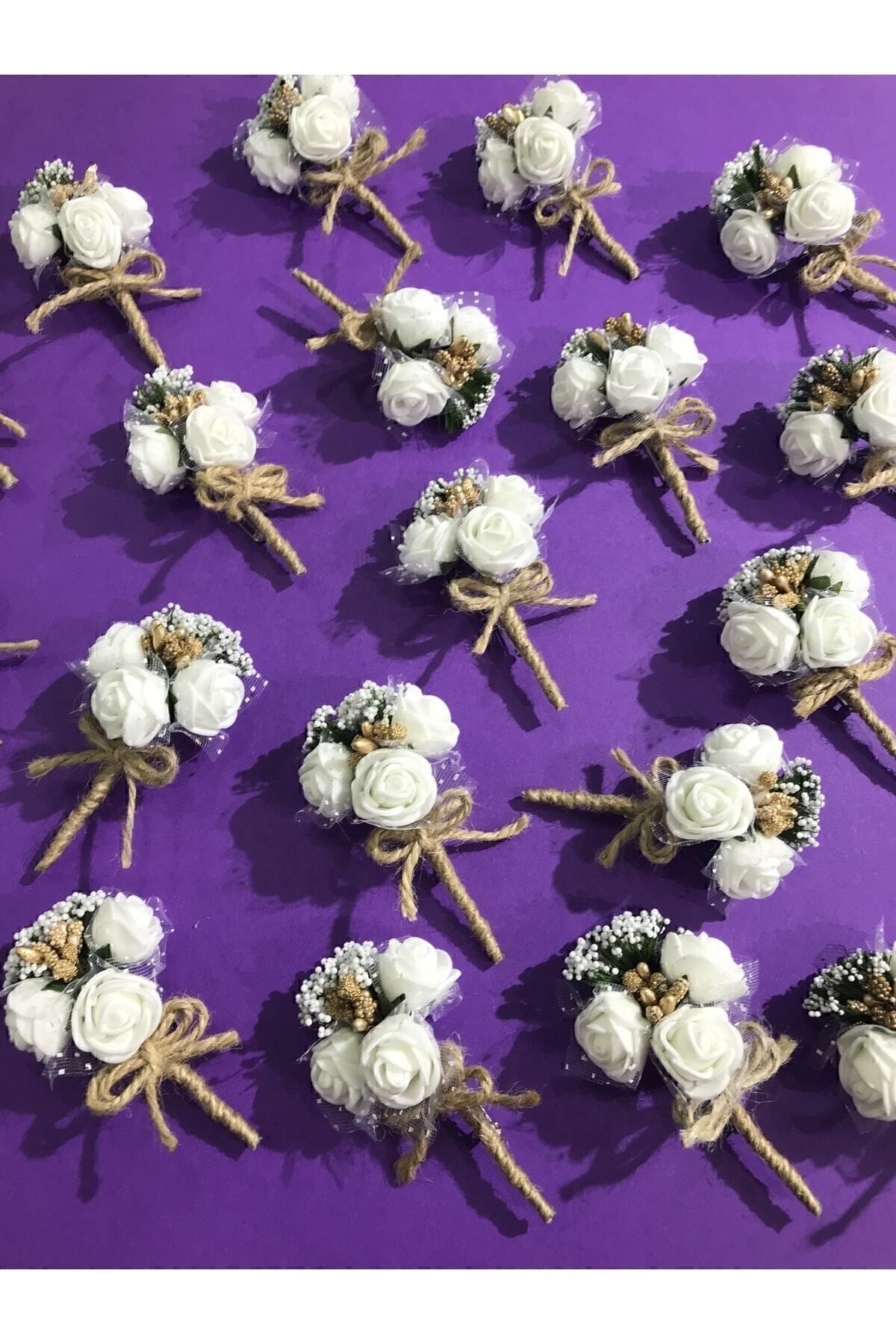 10 Adet Lateks Çiçekli Yaka Çiçeği | Damat ve Sağdıç İçin Yaka İğnesi