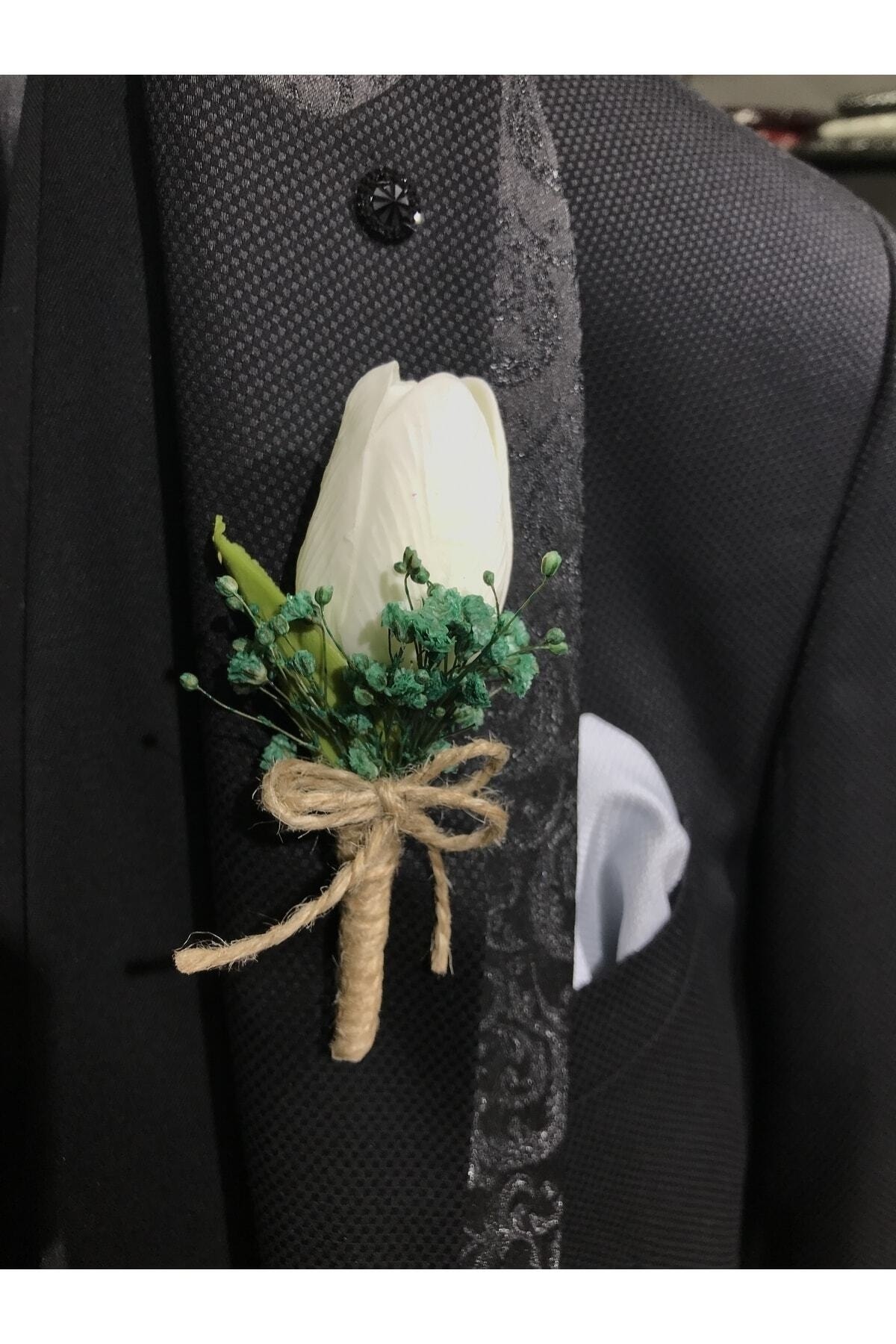 Yeşil Lale Yaka Çiçeği- Damat Çiçeği - Sağdıç Çiçeği – Yaka Iğnesi – Yaka Iğnesi