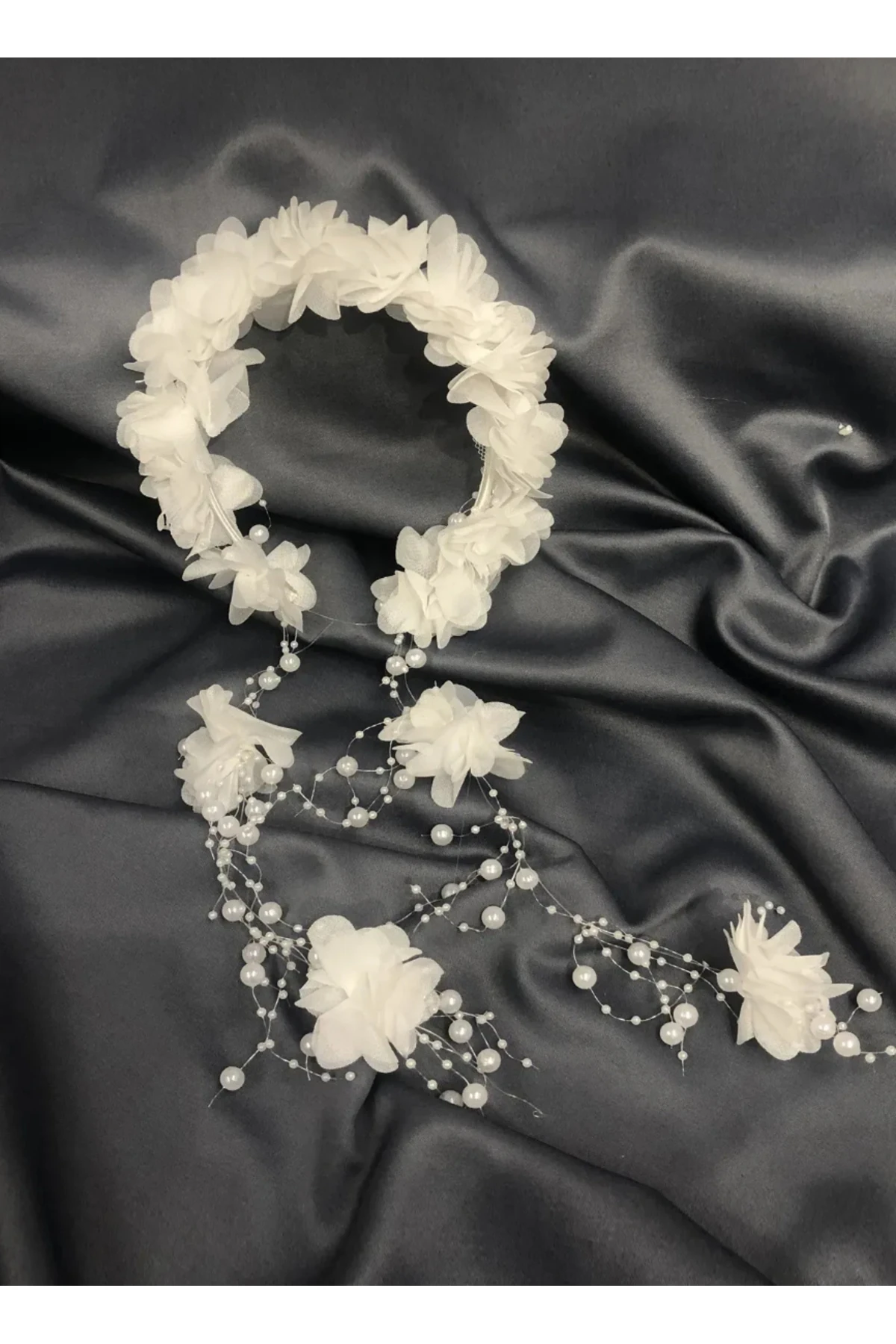 Tüylü İncili Lohusa Terliği Ve Çiçekli Taç, Kadın Lohusa Seti