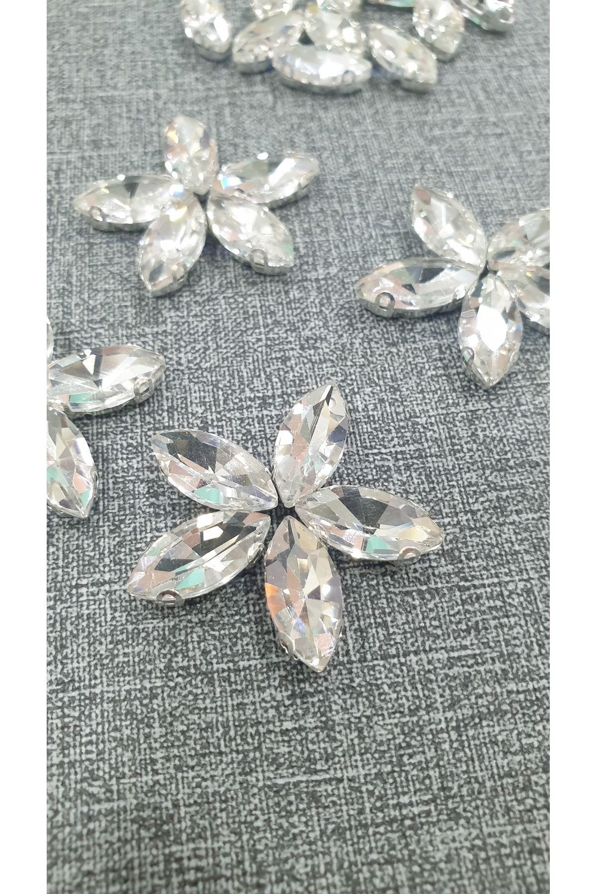 7x15 mm Mekik Kristal Dikme Kasalı Cam Taş – 100 Adet Parlak Taş Süsleme Malzemesi