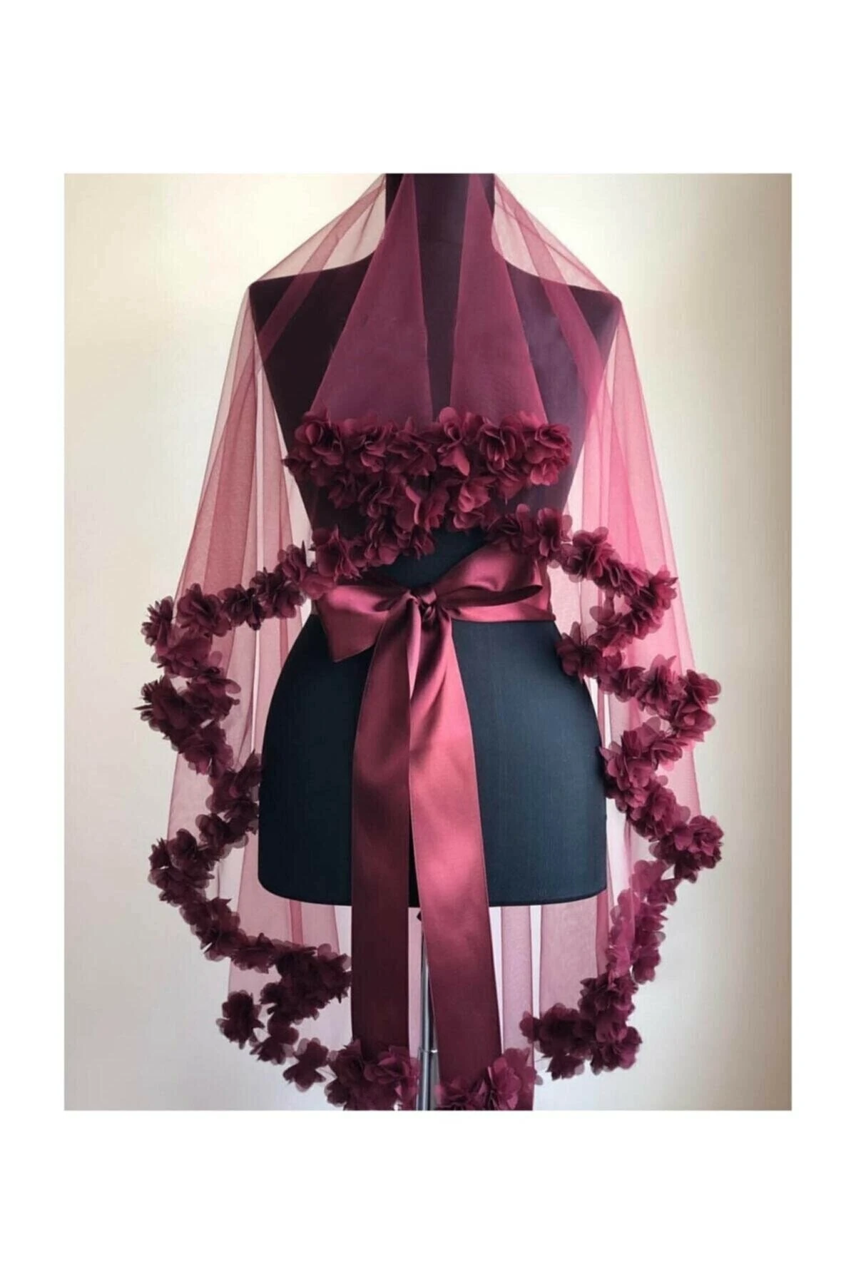 Lazer Güllü Gelin Duvağı  Gelin Yüz Örtüsü Ve Gelin Kuşağı Bordo