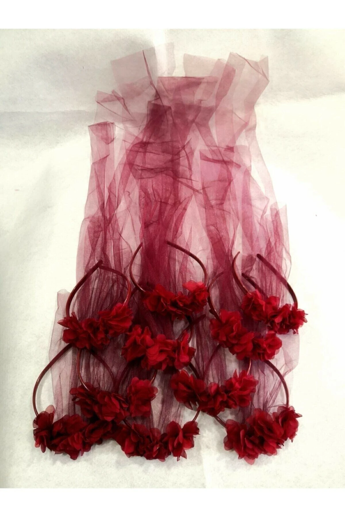 Kına Gecesi Lazer Güllü Tüllü Nedime Tacı(BORDO) 10'lu Paket Lazer Gül Taç Bordo – Magnet, Hediyeli