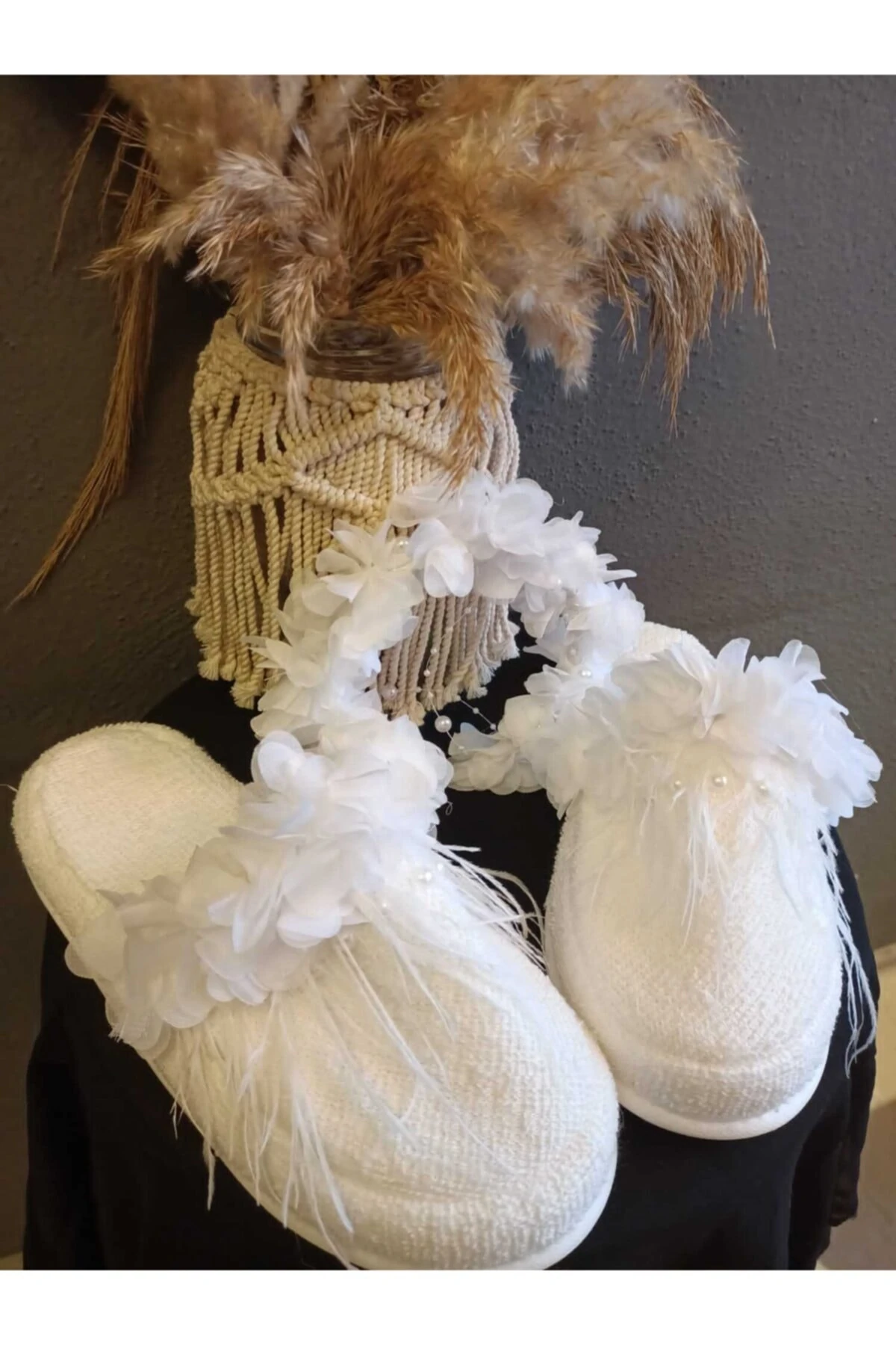 Ms Beyaz Kaz Tüylü Incili Lohusa Taç Terlik Seti – Lohusa Seti – Lohusa Seti – Lohusa Seti