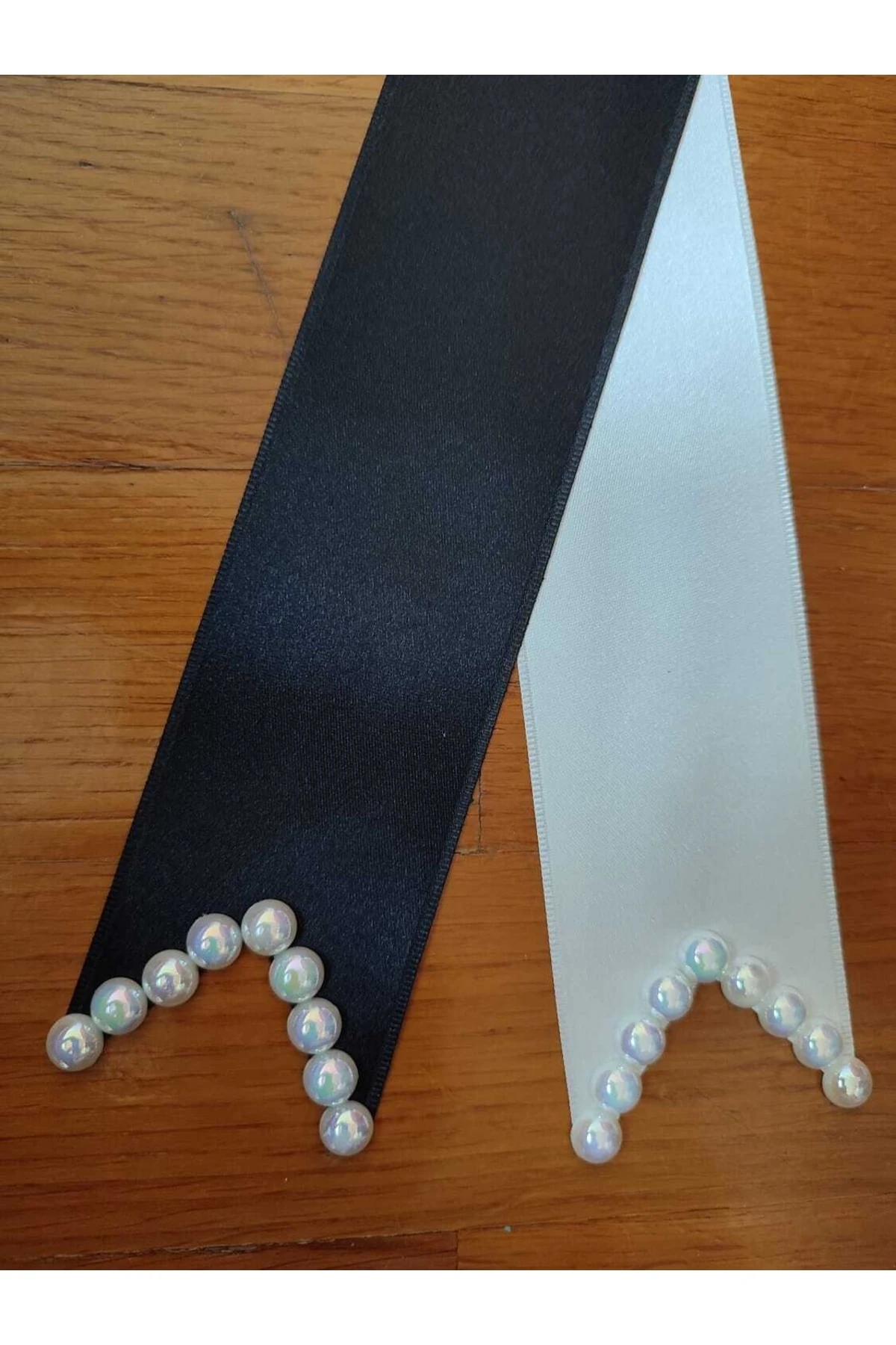 Siyah Beyaz İnci Takı Kurdelesi | Gelin Damat Magnet ve Hediyelik Süs