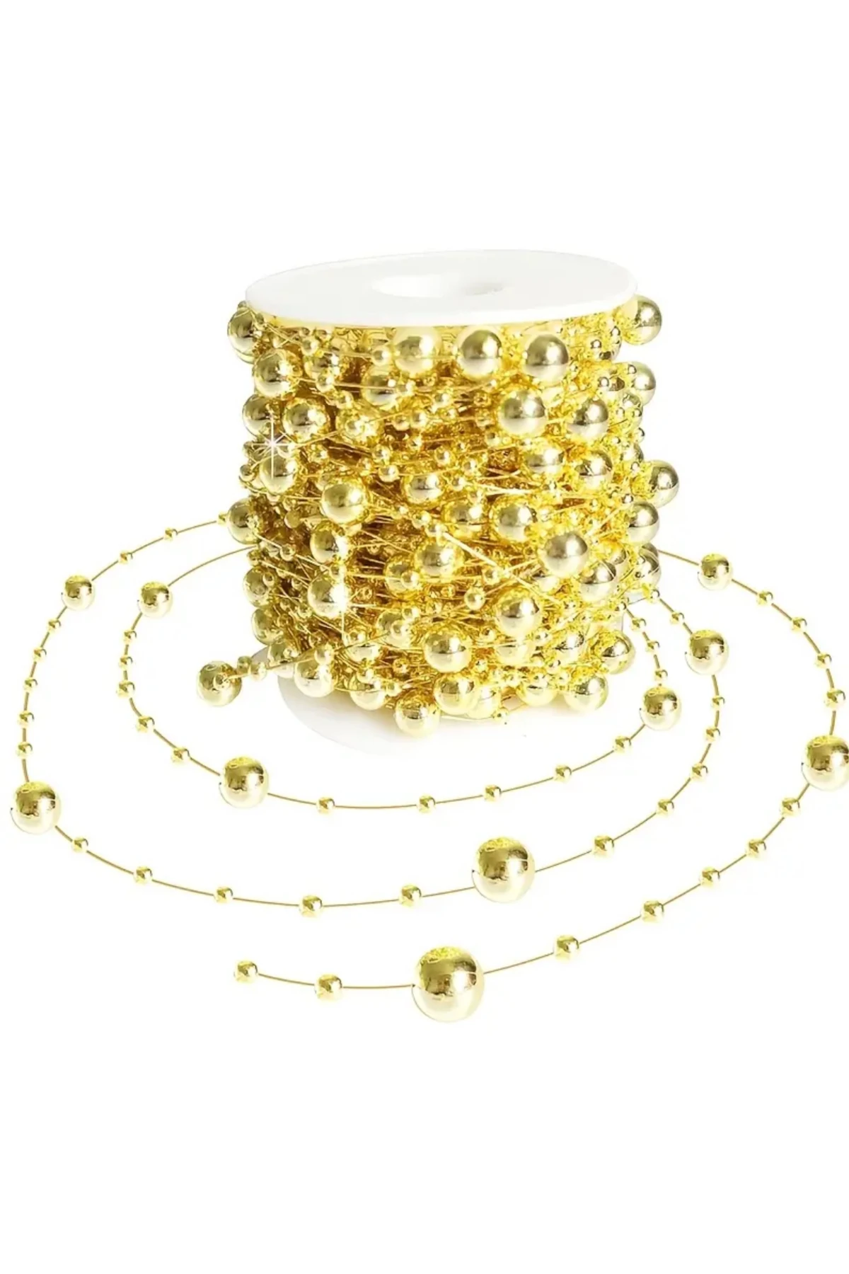 Altın Sarısı Saçaklı Misinalı İnci – 1 Metre Gold Misina İnci Süsleme Şeridi