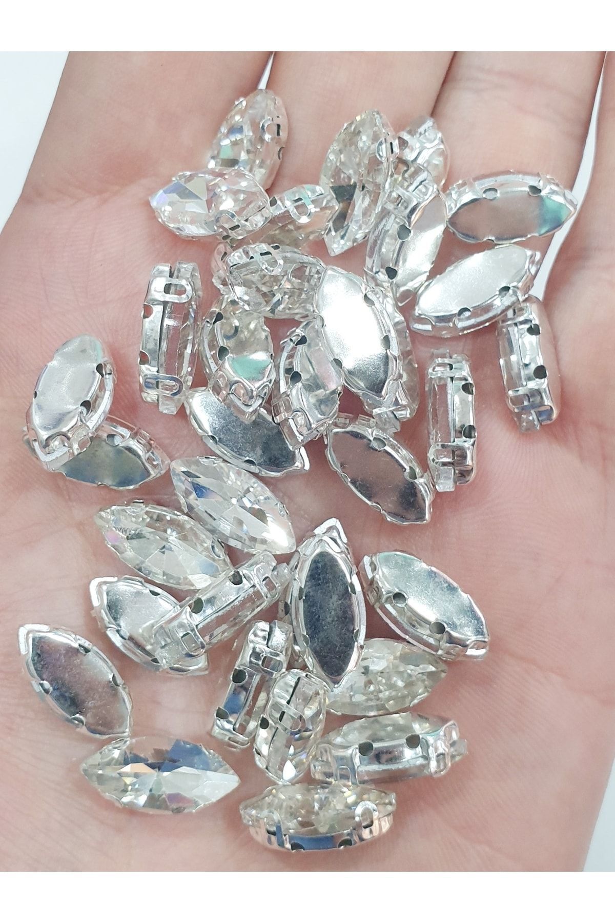7x15 mm Mekik Kristal Dikme Kasalı Cam Taş – 100 Adet Parlak Taş Süsleme Malzemesi