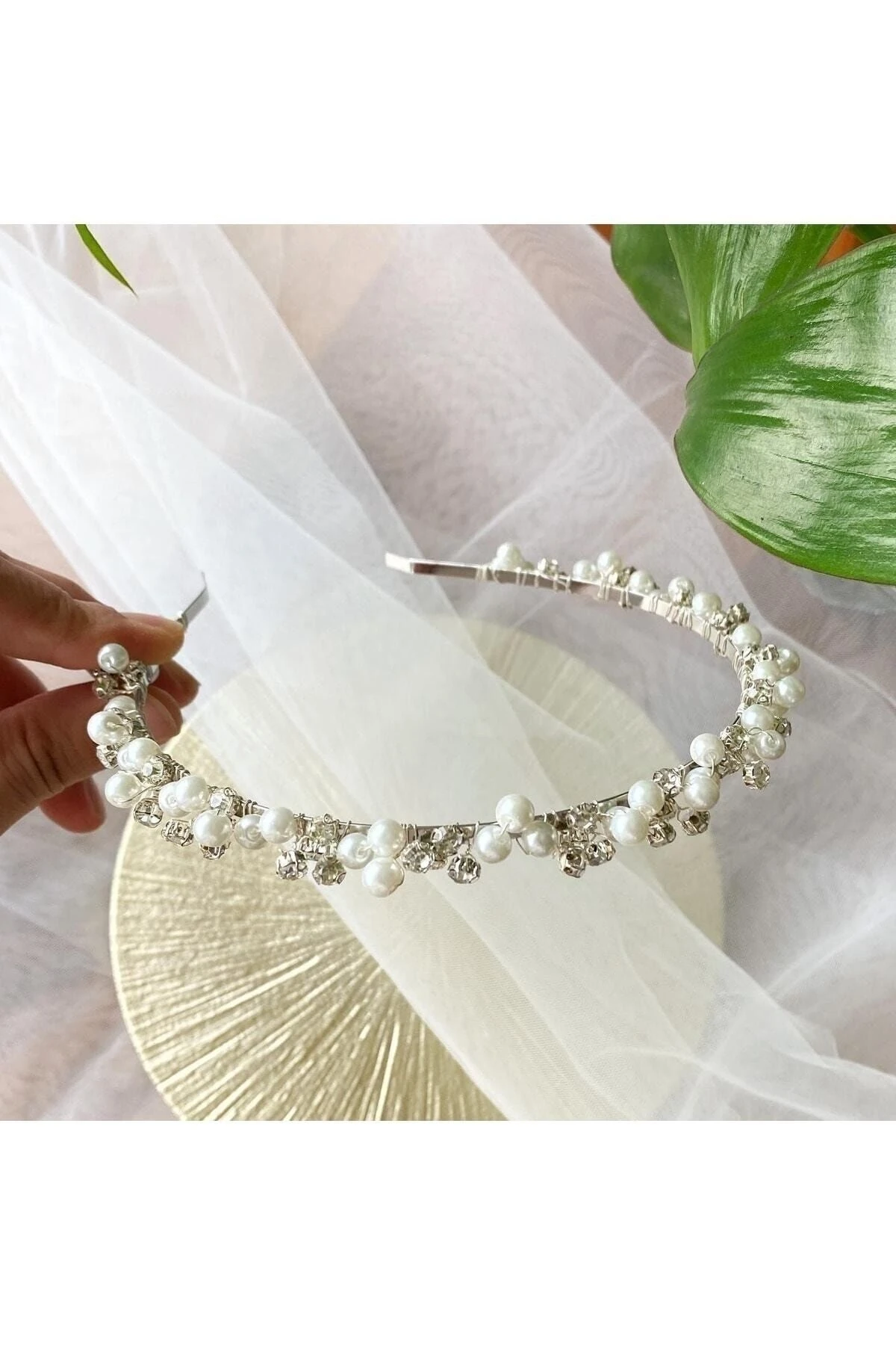 Tekli Savaroski Taşlı Gelin Tacı Lohusa Aksesuarı